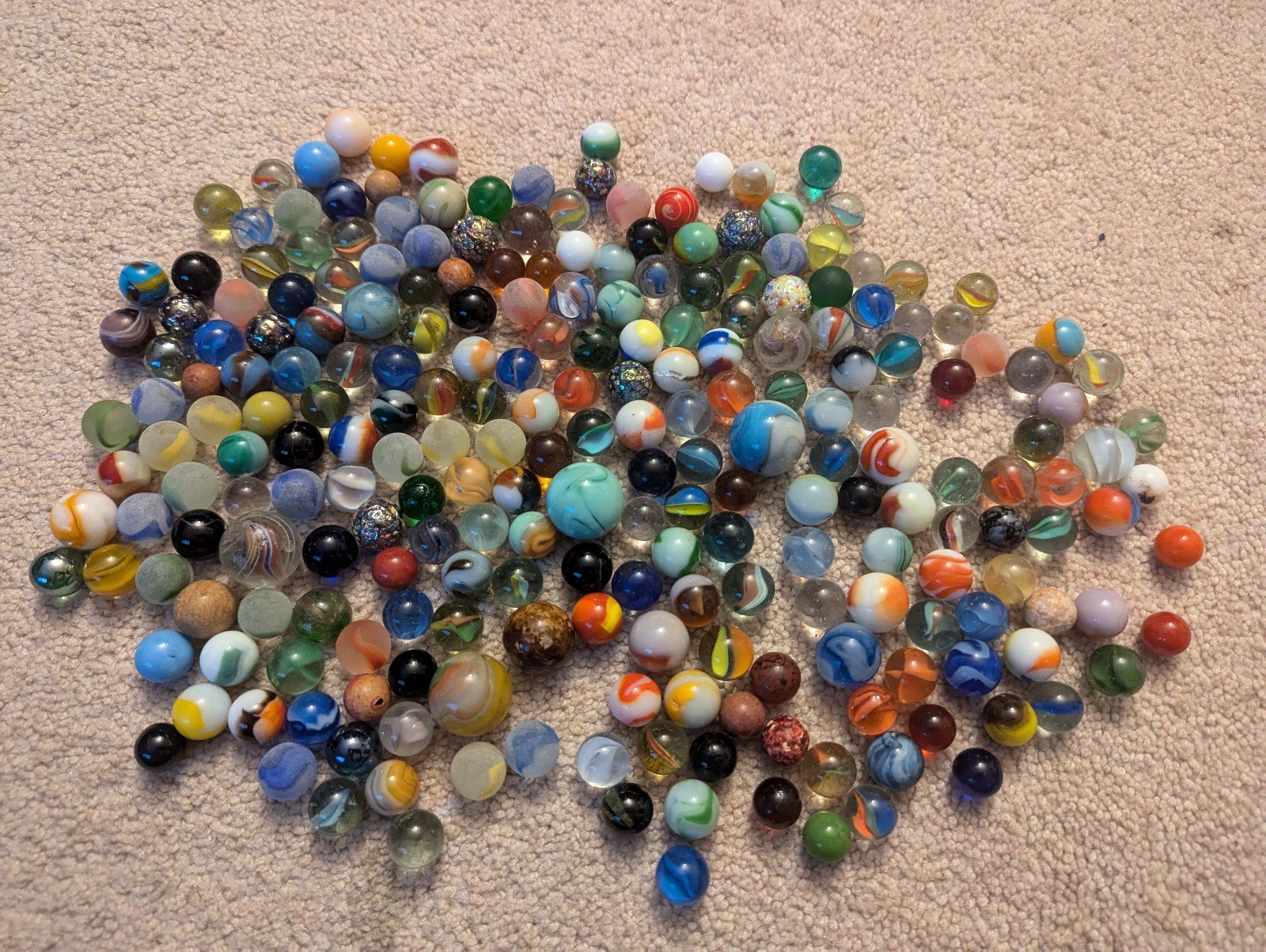 Large jar estate marbles. Modern and vintage.