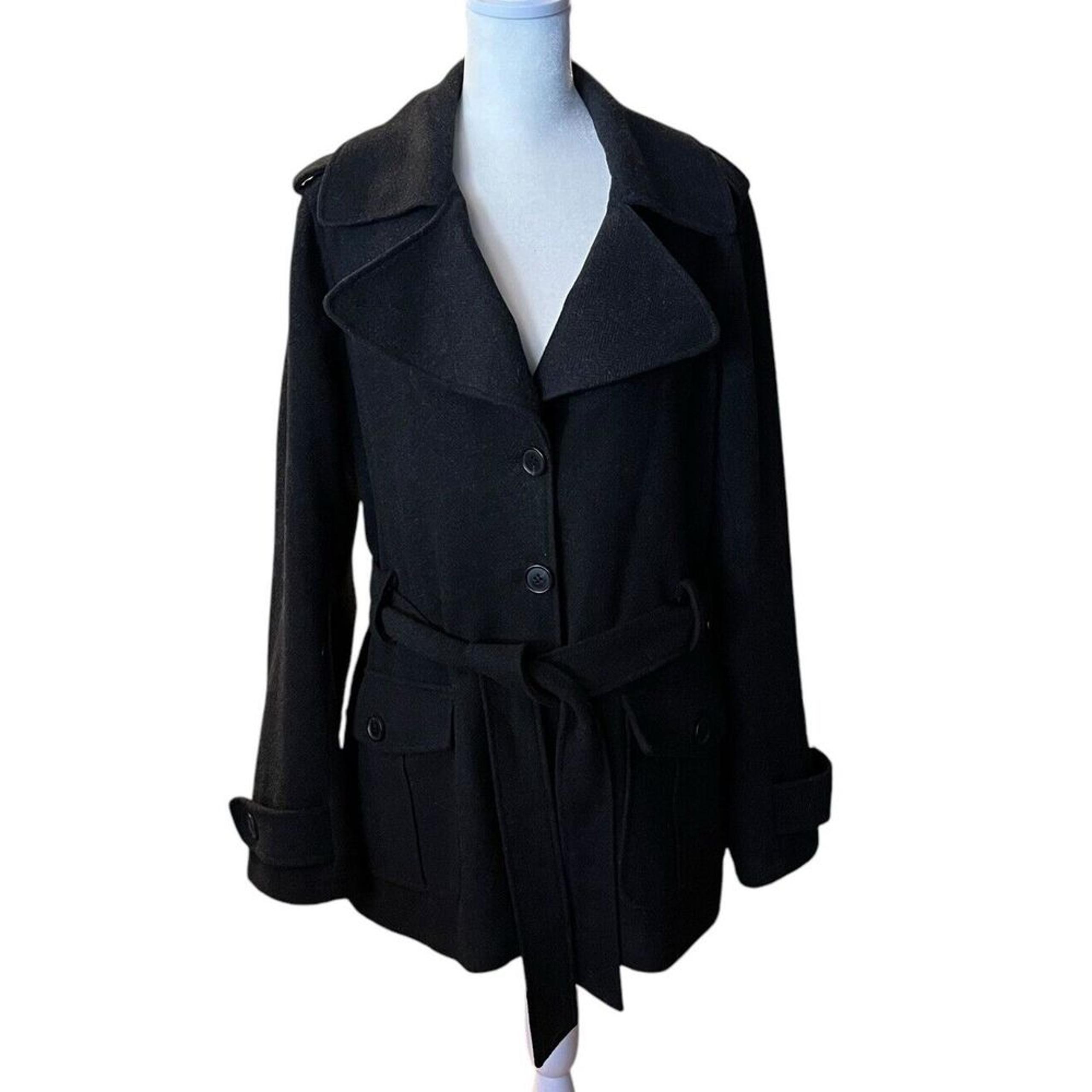 Converse One Star Women's Wool Blend Trench Coat Large Charcoal Gray Y2K