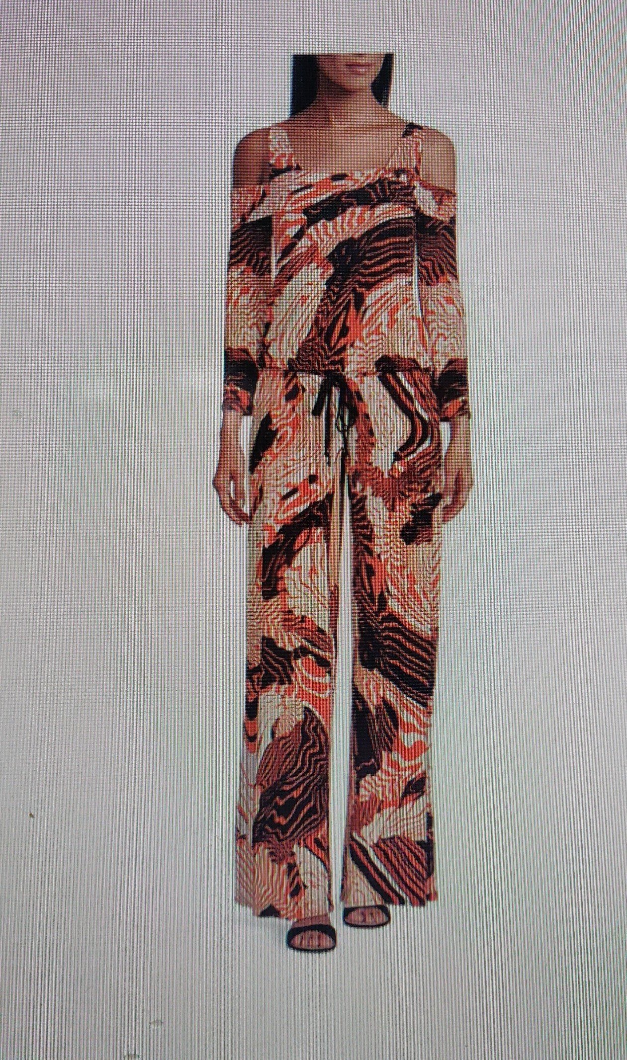 Eva Varra Abstract Print Square Neck 3/4 Cold Shoulder Sleeve Jumpsuit SZ Small