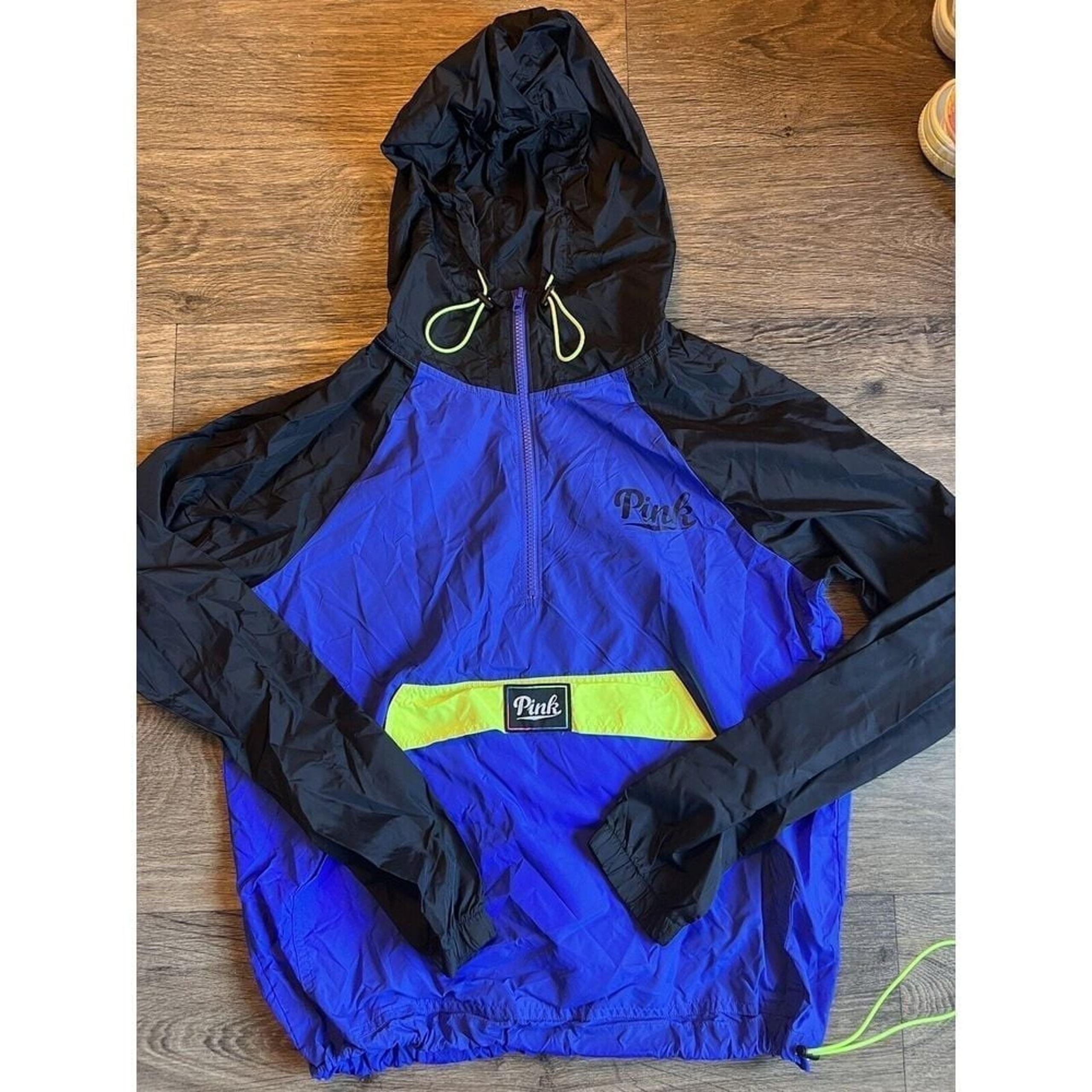 Victoria's Secret PINK 1/4 Zip Windbreaker Jacket Blue Yellow Size X-Small