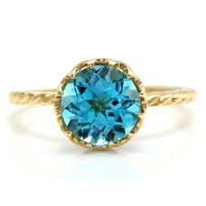 14k Yellow Gold 2.60Ct Natural Round Blue Topaz Bezel Solitaire Ring