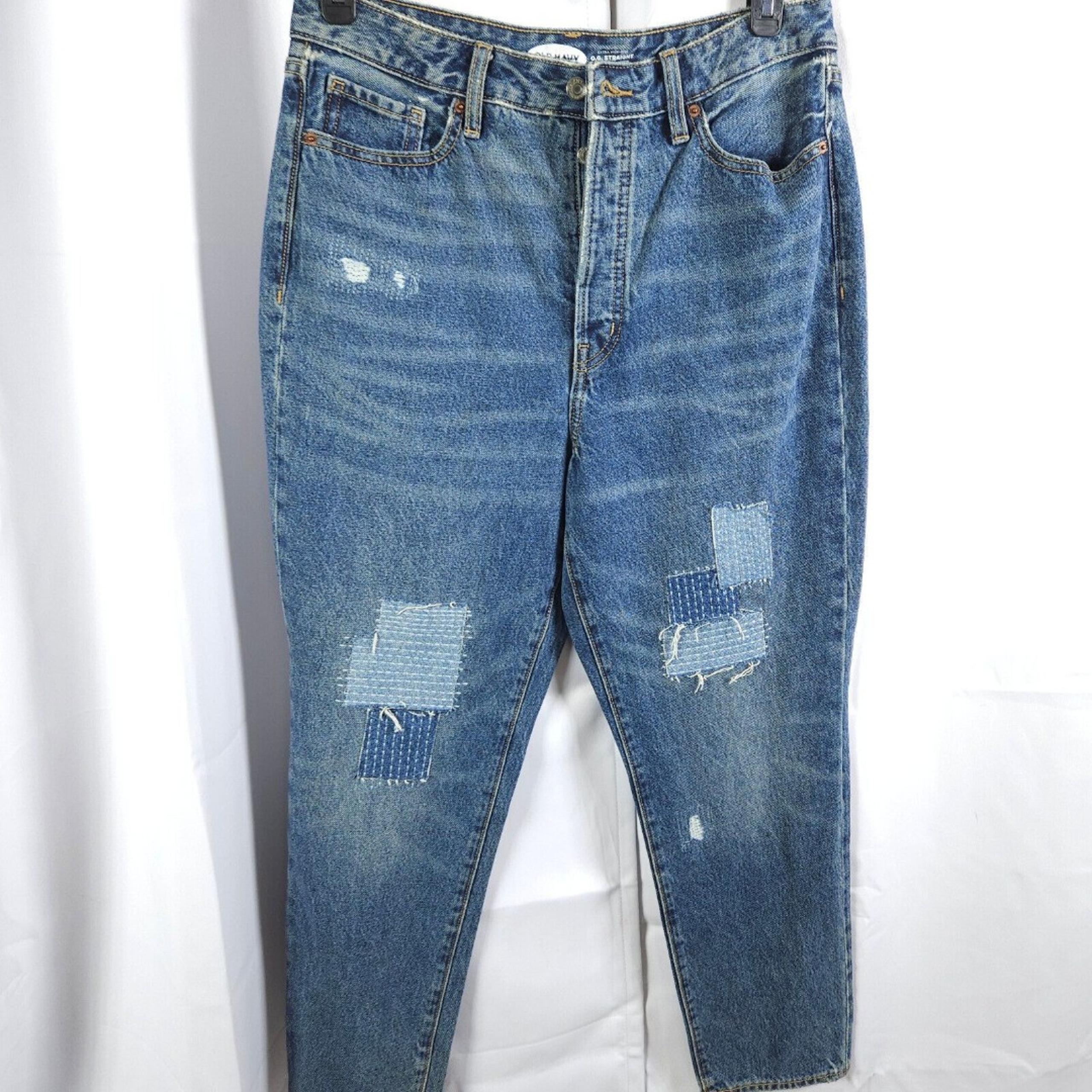 NWOT Old Navy Womens 10 Blue O.G. Straight Secret-Slim Pockets Distressed Jeans