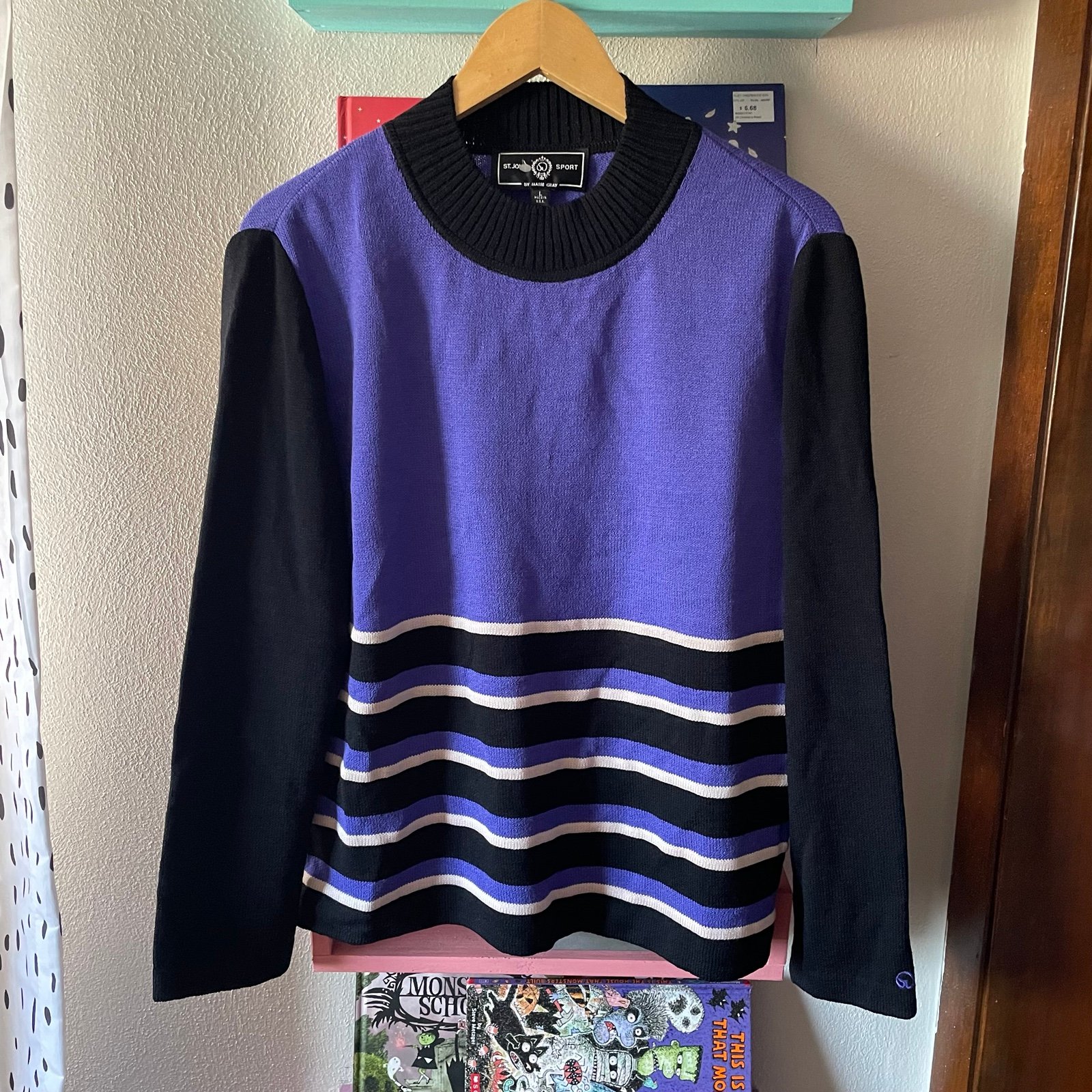 St. John vintage Santana knit Crewneck Colorblock stripe sweater