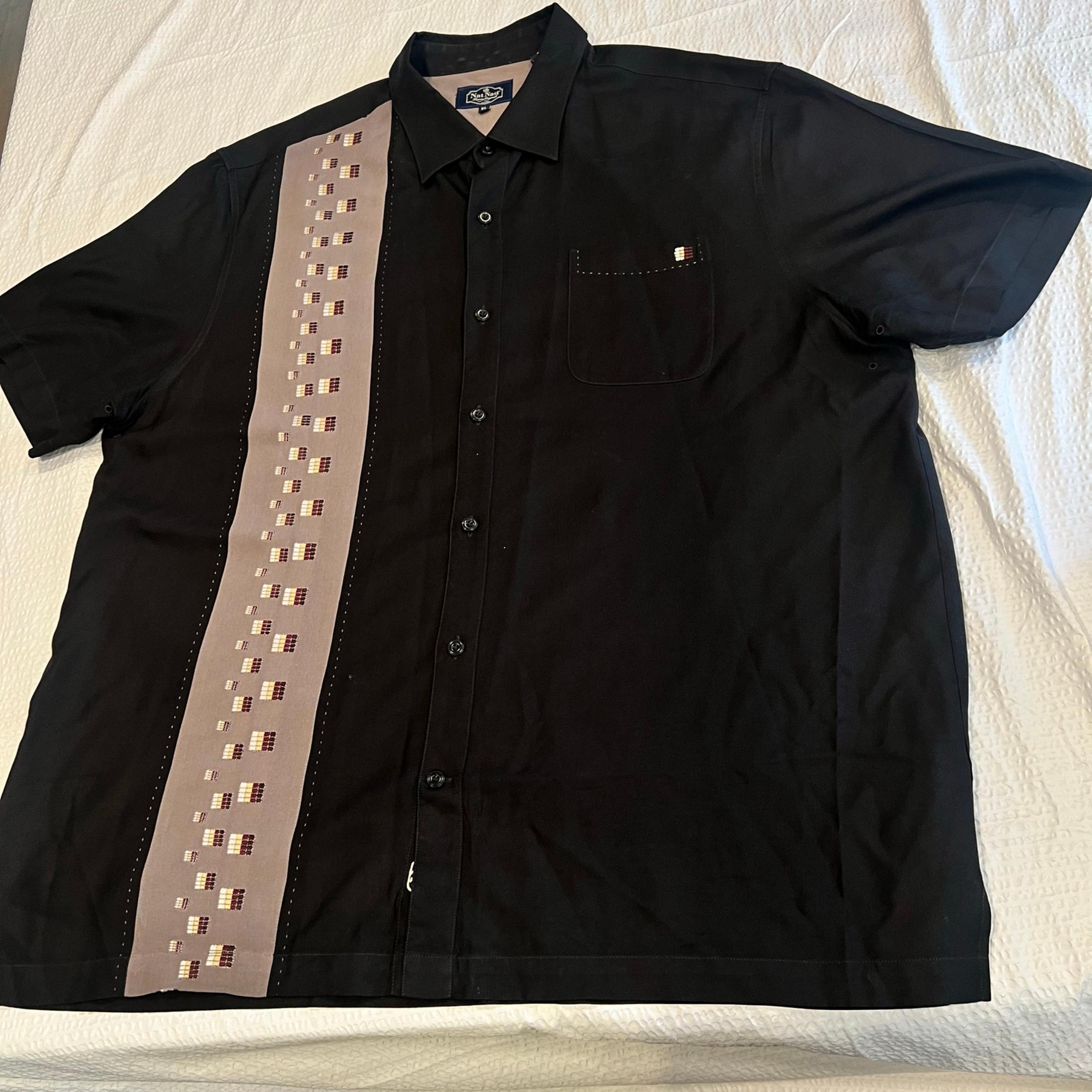 Nat Nast vintage luxury black tan button down men XL 100% silk