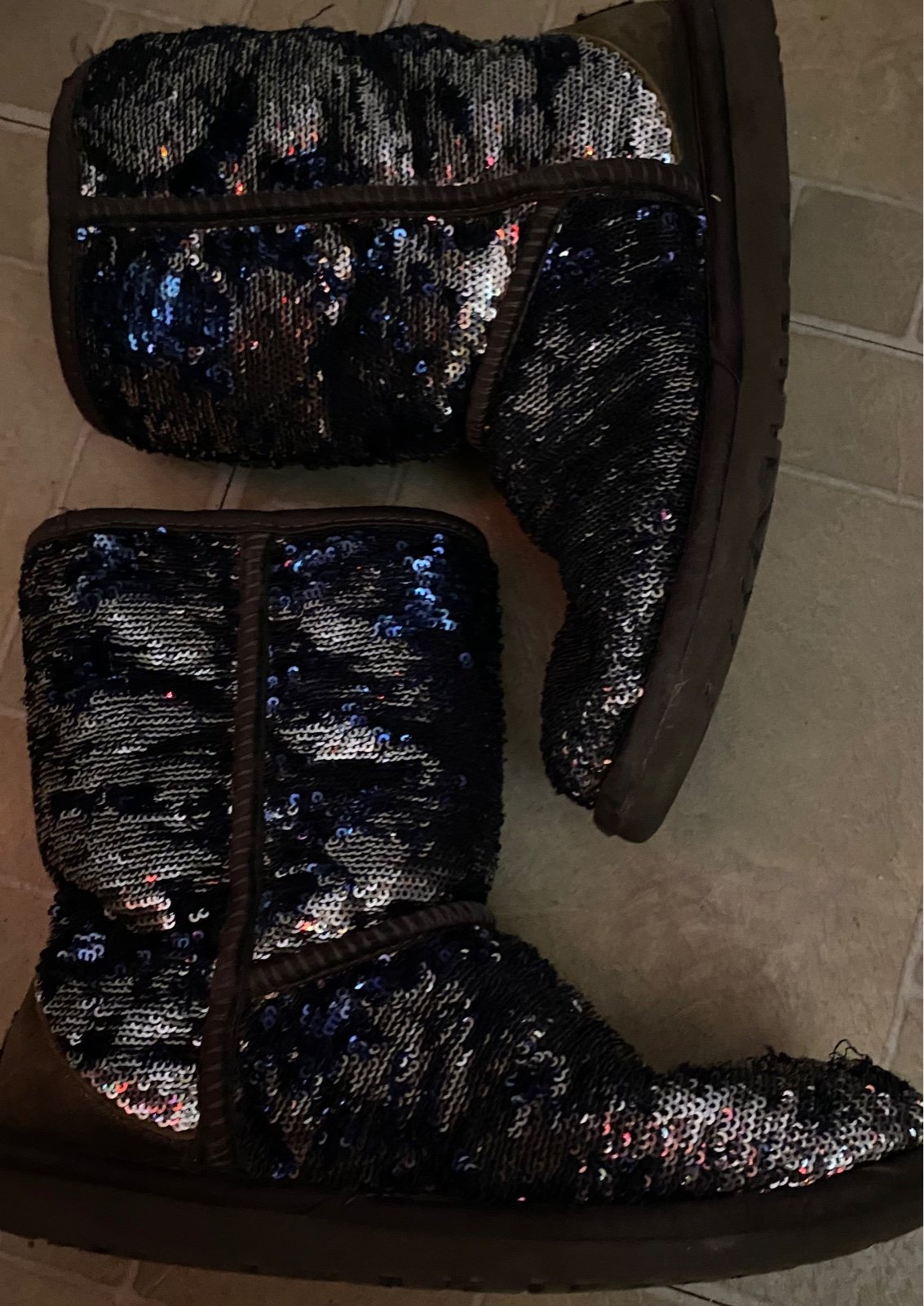 UGG Classic Short Comsos Sequin Women Boots - Black/Gunmetal, US 6