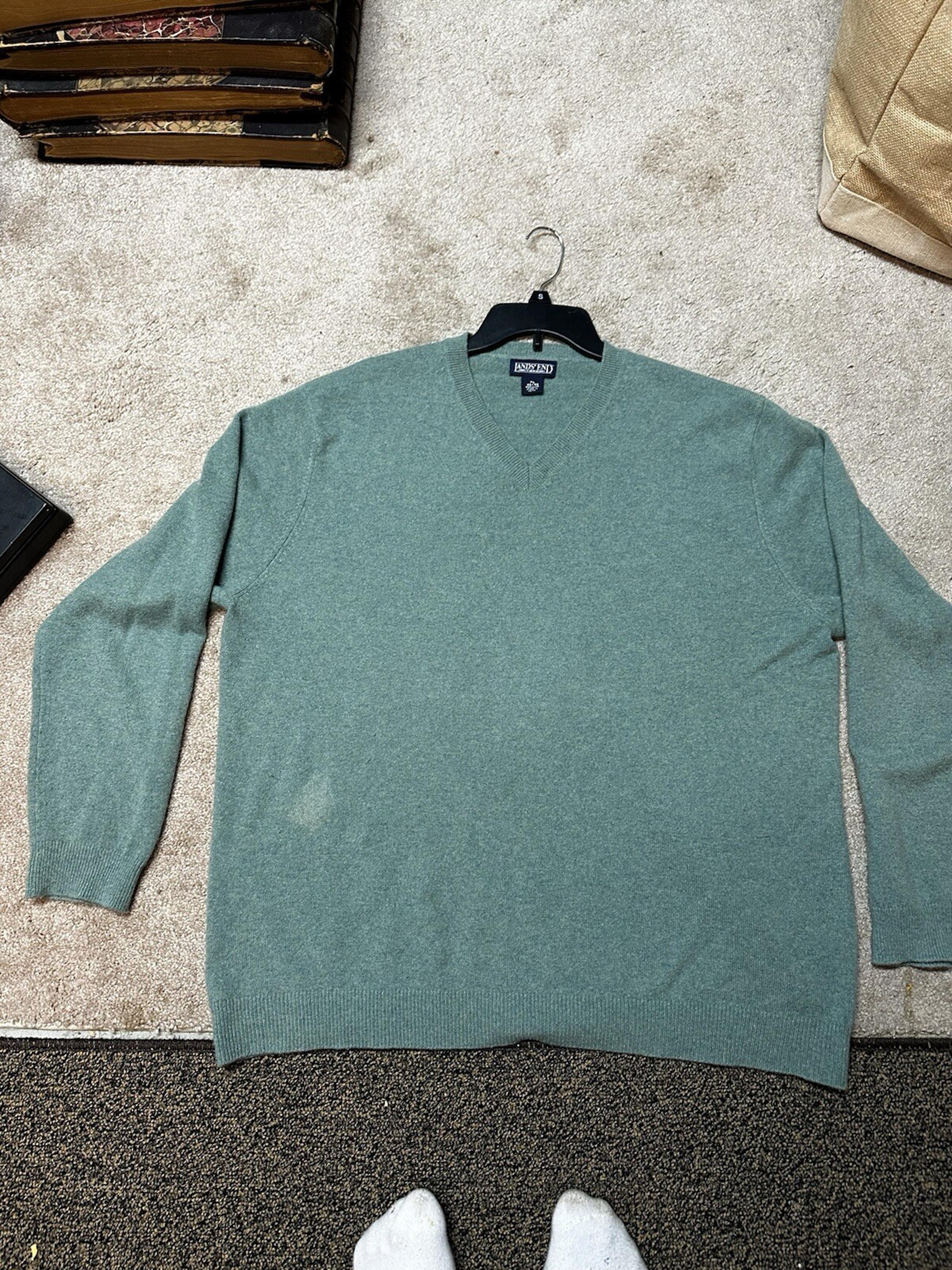 Lands End Green 100% Cashmere Crewneck Sweater Size XL