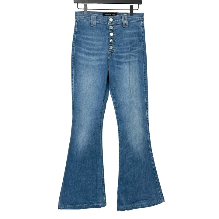 Veronica Beard Sheridan Bell Bottom Button Fly Jeans in Lakeshore Flare Size 29