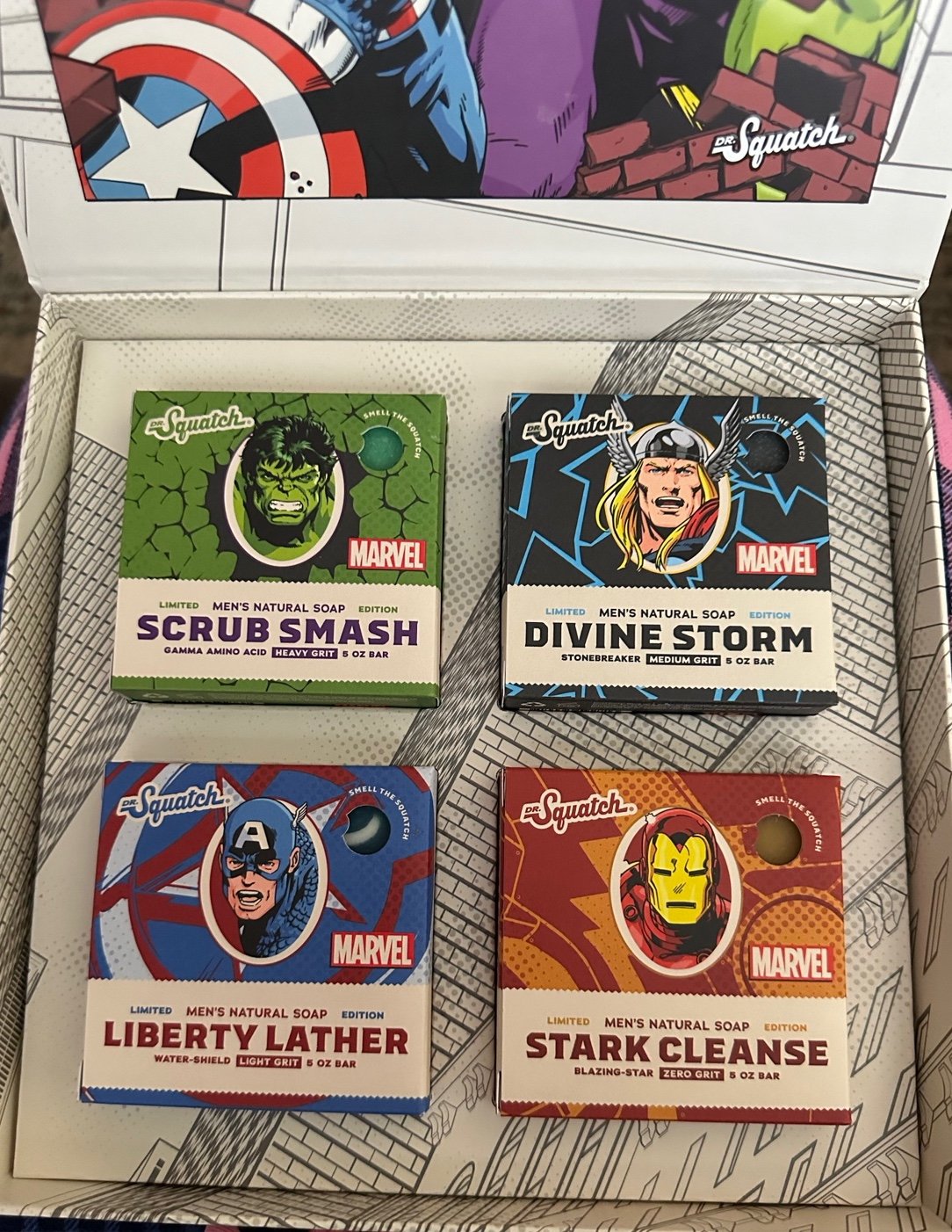 Dr Squatch Marvel Avengers Soap 4 Pack Special Edition With Collectors Box NEW