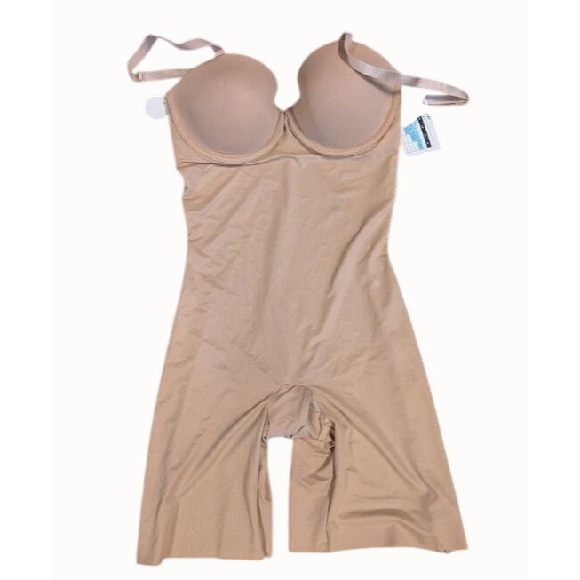 ASSETS BY SPANX Womens Flawless Strapless Cupped Midthigh Bodysuit Beige S