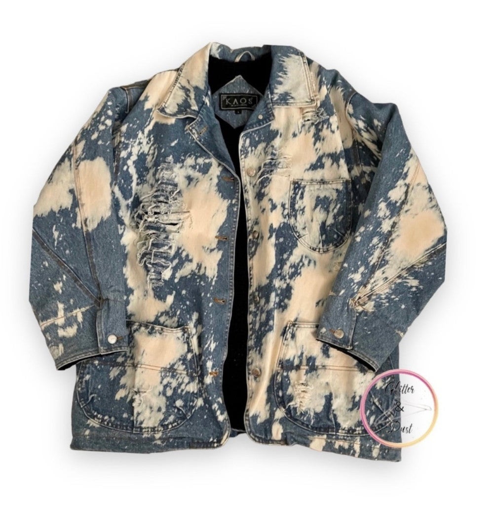 Sherpa Lined, Distressed Jean Jacket Unisex Oversized Fit