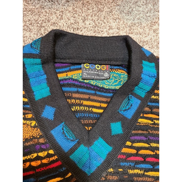 VTG Authentic Coogi XL Sweater Blue Orange Australia Wool Colorful Cosby