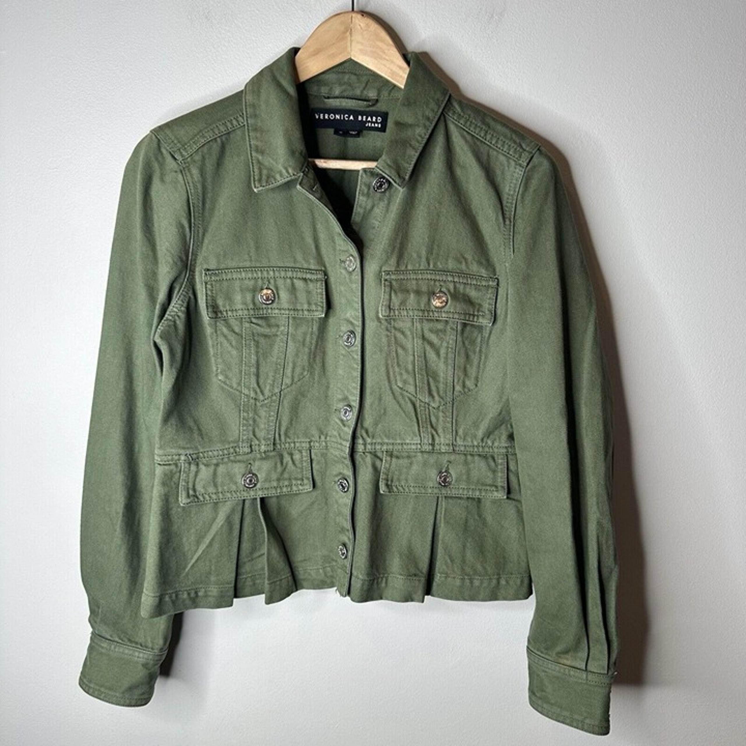 Veronica Beard Jacket Womens Medium Green Denim Clover Peplum Military $428