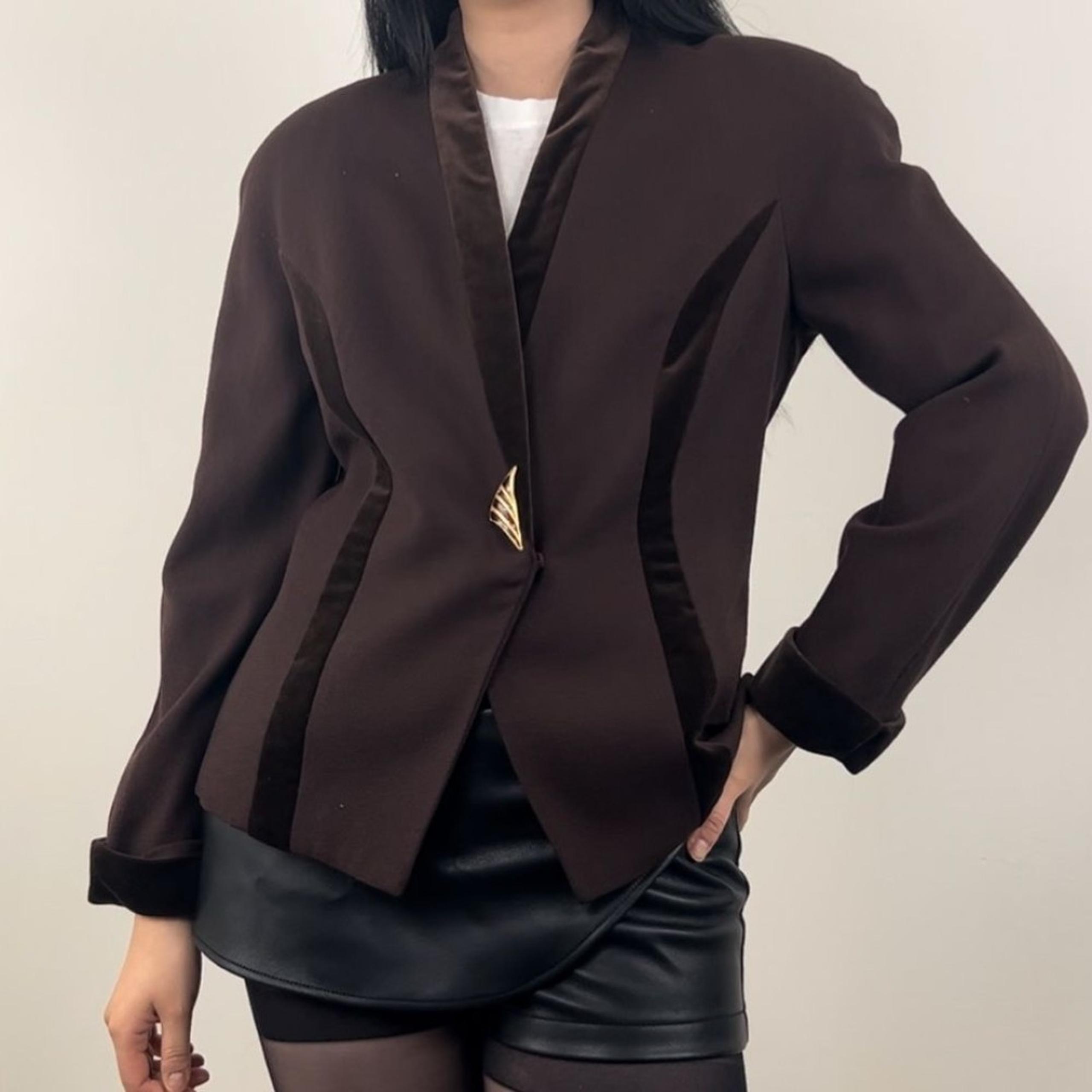 Vintage Albert Nipon Brown Blazer with Velvet Detailing