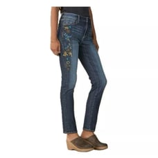 Driftwood Audrey Cassia Straight Leg Floral Embroidered Jeans Dark Wash 29x29*