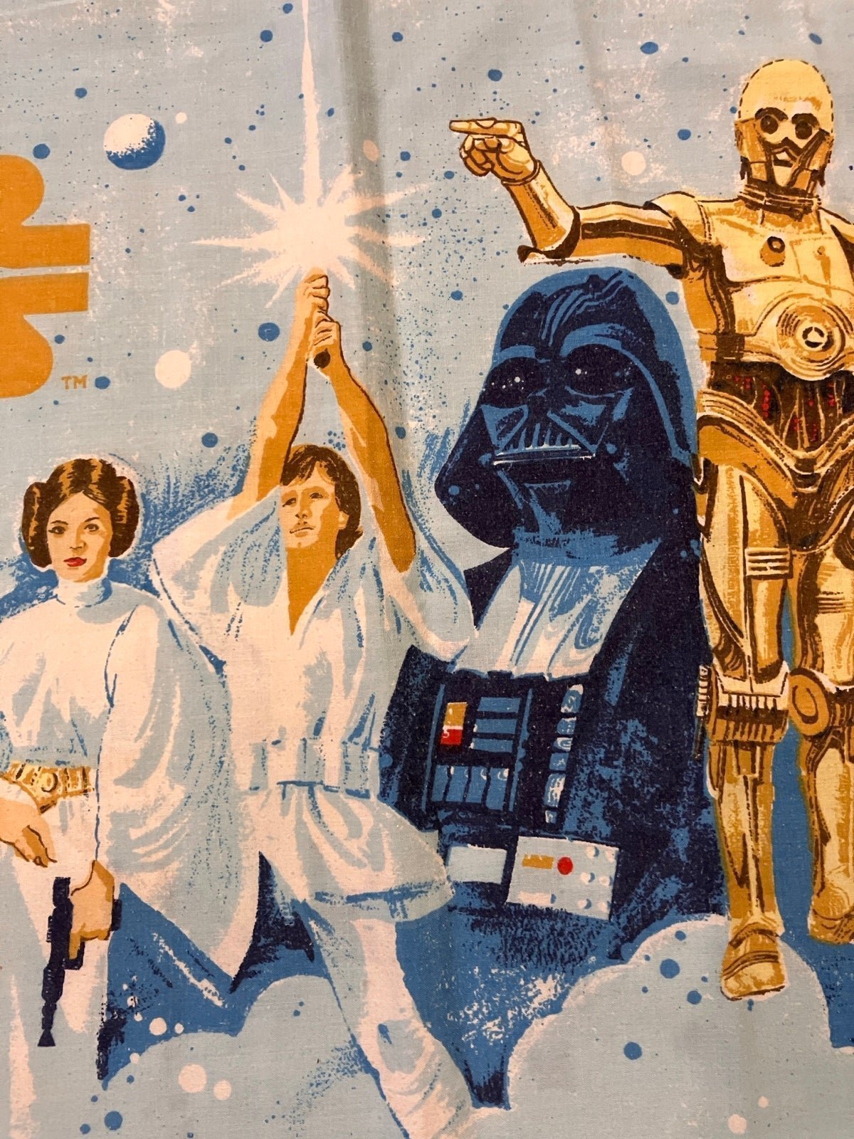 (2) Star Wars Pillowcases /Blue Background w Chewbacca Darth R2D2 Hans Leia 1977