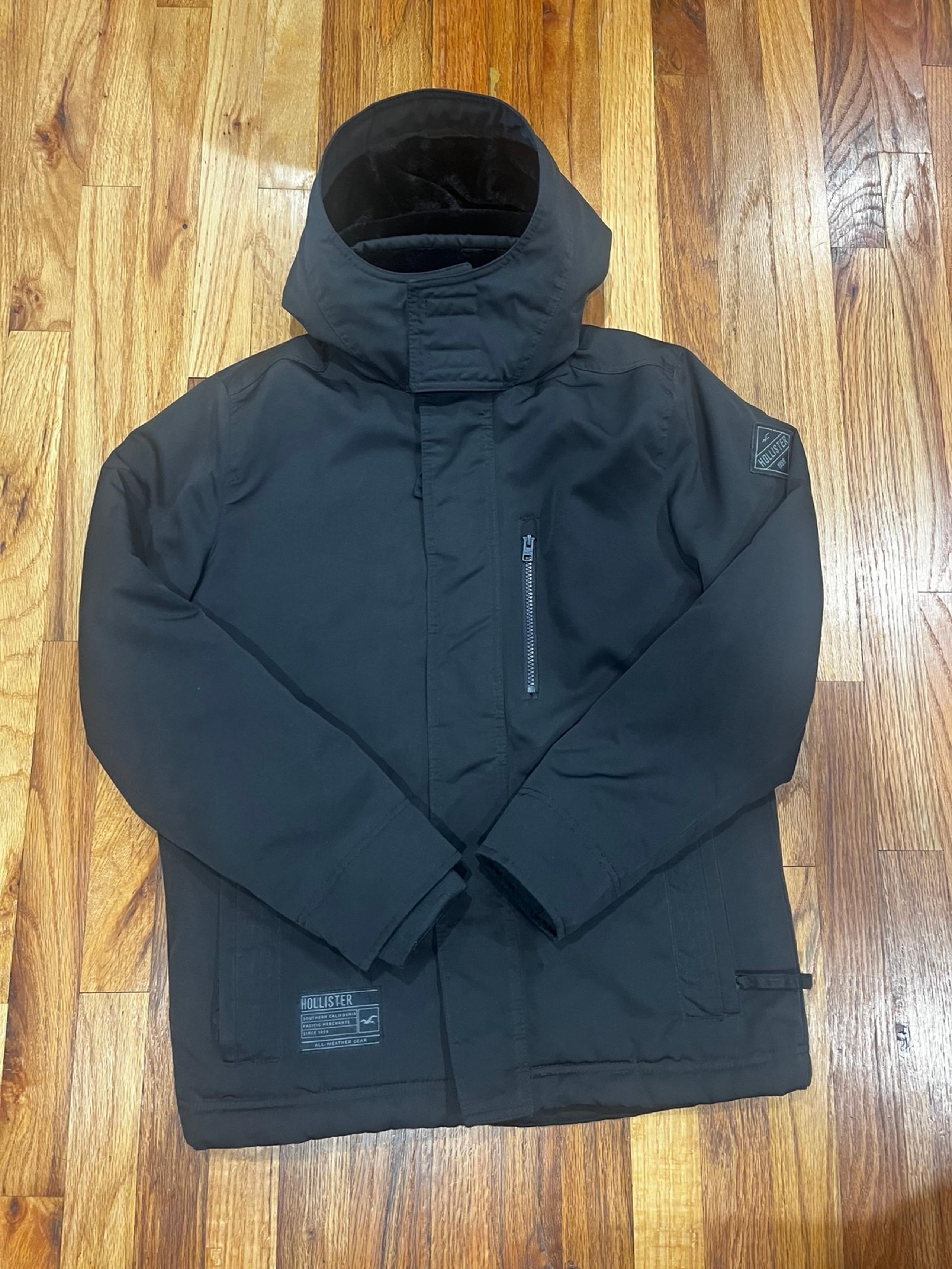 Men's Hollister Co. Black Parka Hooded Zipper Jacket,Size Small