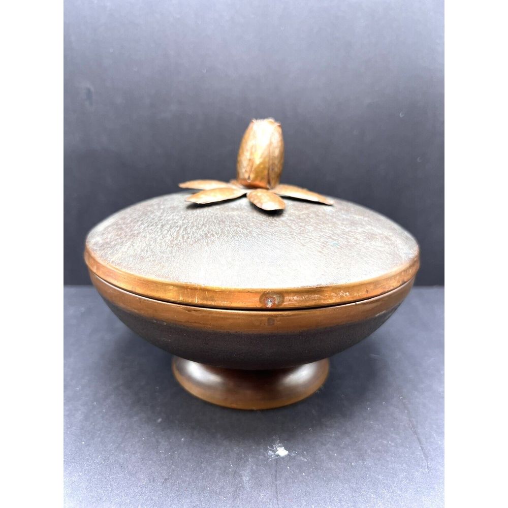 Vintage Floral Lidded Bowl Decorative Jewelry Box Gold Accent Home Decor