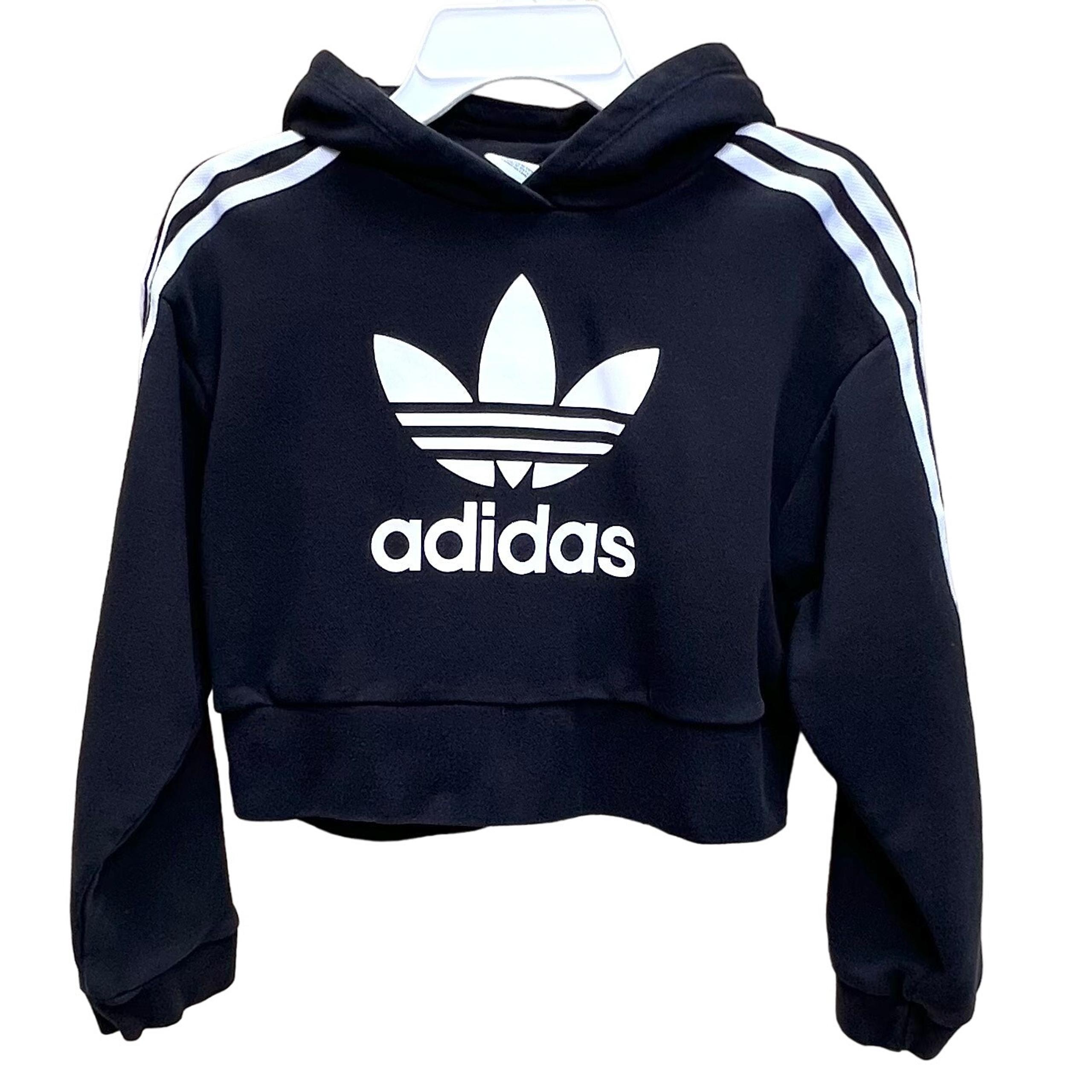 Adidas Womens Black Cropped Hooded Sweatshirt