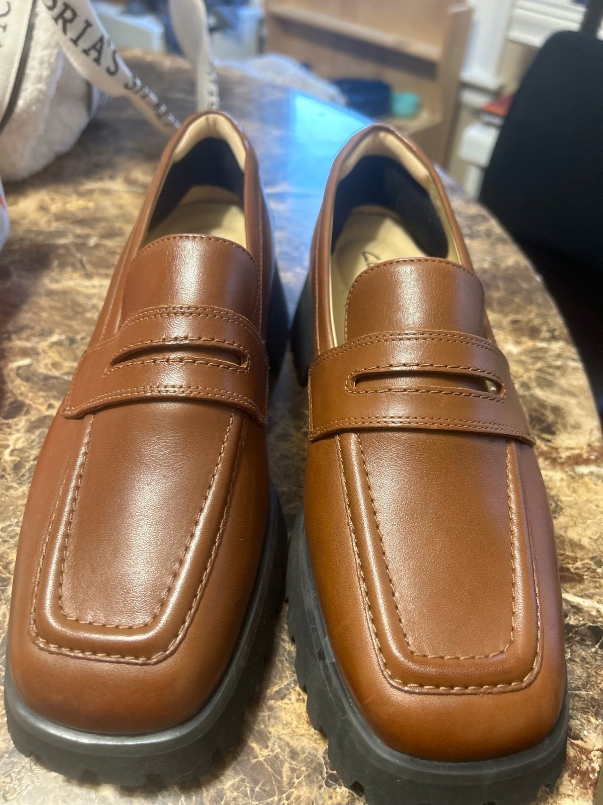 Clark's Stays Edge Platform Penny Loafers Leather Brown Size 9
