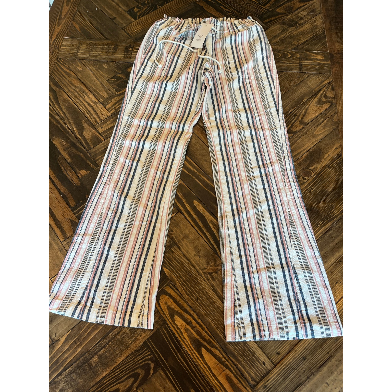Roxy Oceanside Flare Pant SMALL Striped Beach Outdoor Hipster Boho Travel Cruise