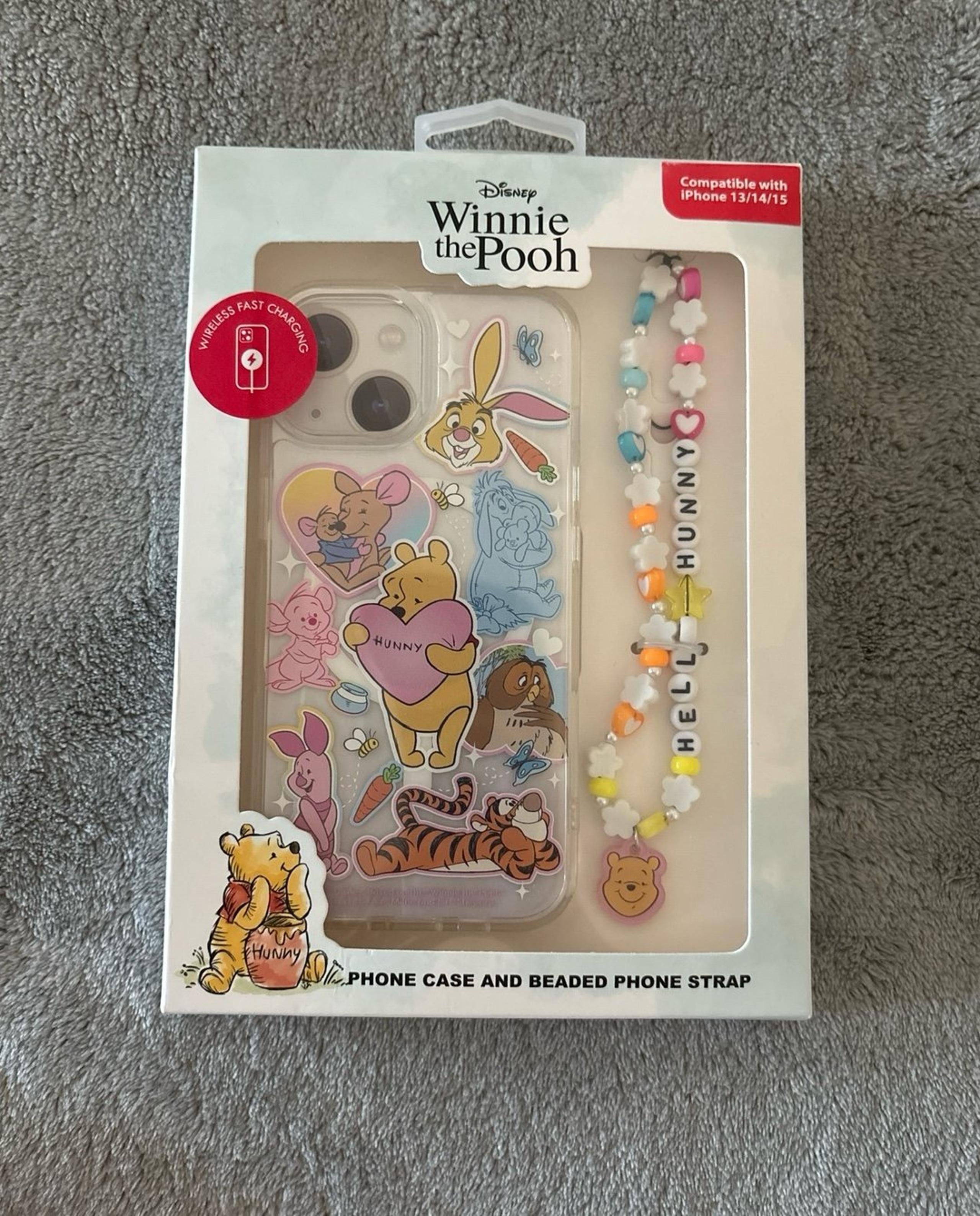 DISNEY~Winnie The Pooh~Apple iPhone 13/14/15 Phone Case & Beaded Phone Strap~NWB