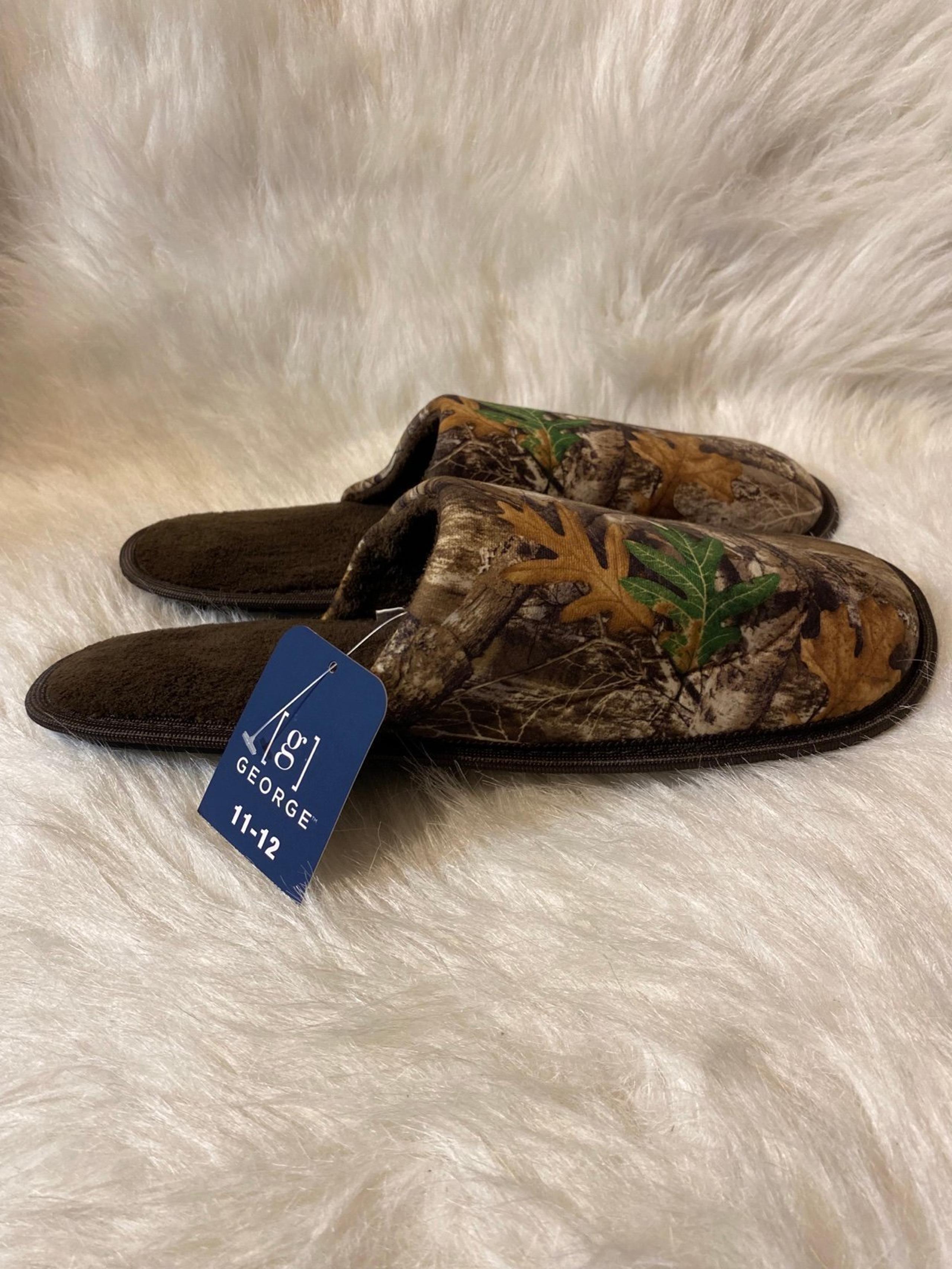 George RealTree Camo Slippers Mens Size 11-12 Brown Camouflage Slip On Shoes
