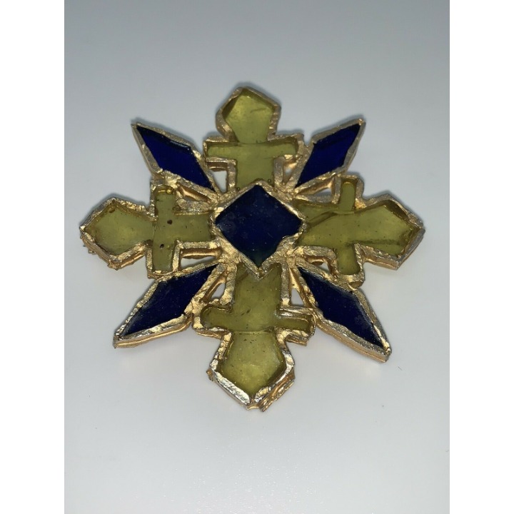 GORGEOUS VINTAGE Poured Glass Gold Plated Signed JOY BROOCH PIN
