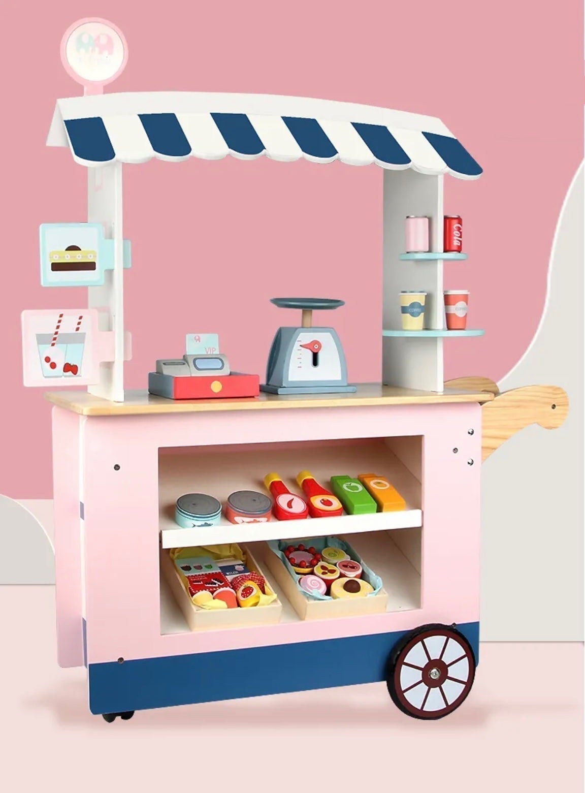 New - Kids Large Wooden Pretend Play Simulation Convenience Car Food Set Toys