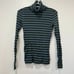 J Mclaughlin Arlette Sweater XS Green Blue Stripe Rib Stretch Button Turtleneck