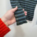 J Mclaughlin Arlette Sweater XS Green Blue Stripe Rib Stretch Button Turtleneck