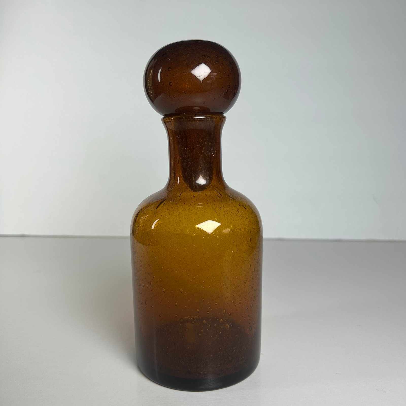 Amber Glass Decanter Blown Empoli Style with Bubble Glass Glassware With Lid