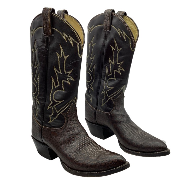 Vtg Tony Lama Western Brown Caribou Leather Boots 6283 Men Size 8.5 A Point Toe