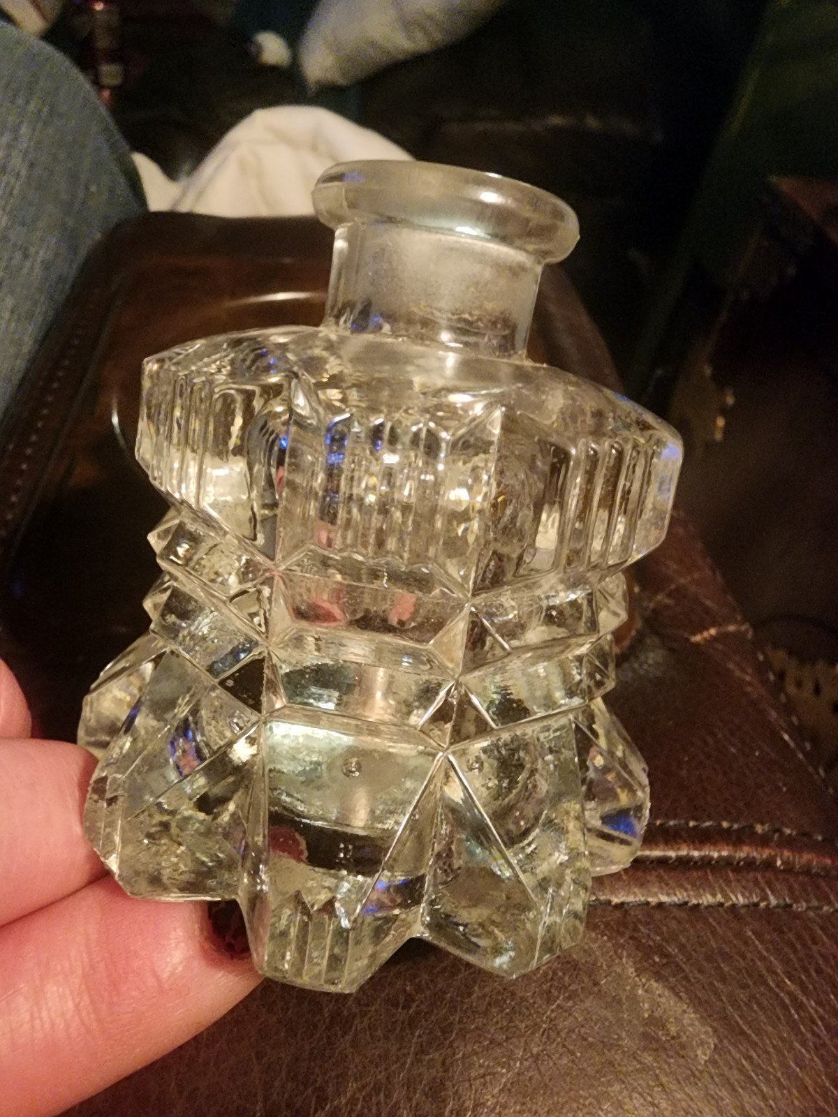 Vintage 1900's Clear Pressed Glass Inkwell