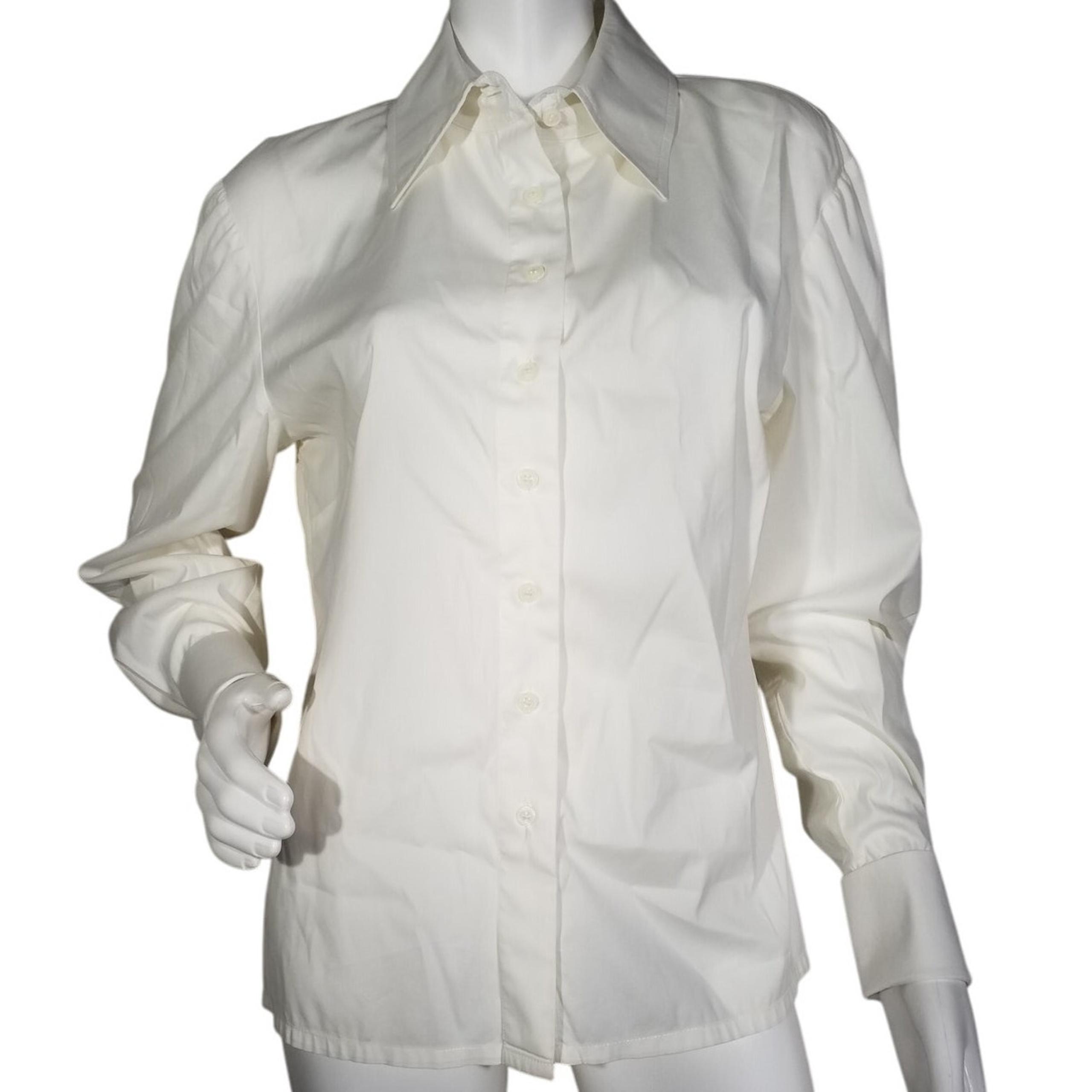 St John Caviar Womens Size 8 Button Up Shirt Collared Long Sleeve Ivory Stretch