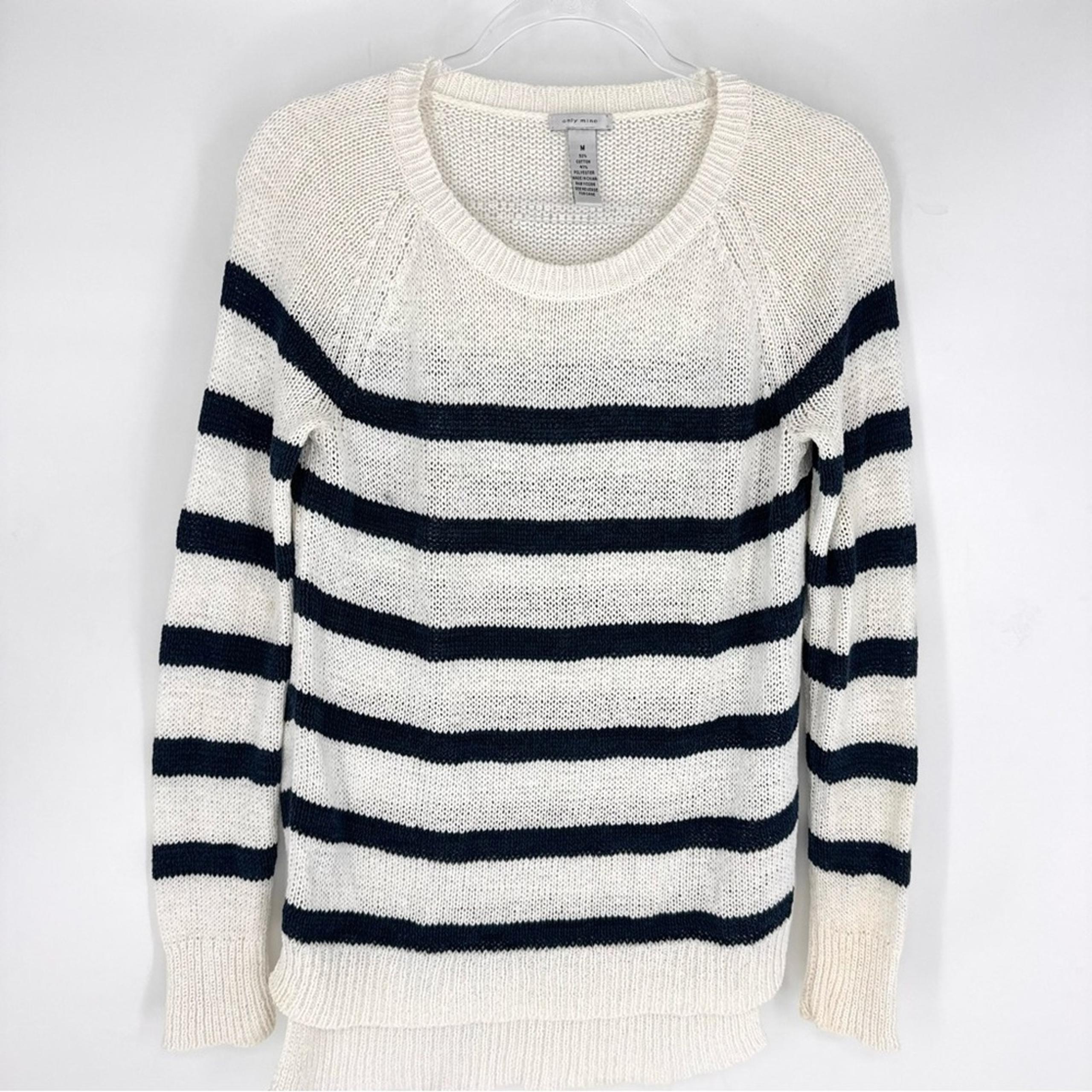 Only Mine Crew Neck Loose Knit Nautical Sweater White with Navy Stripes Medium