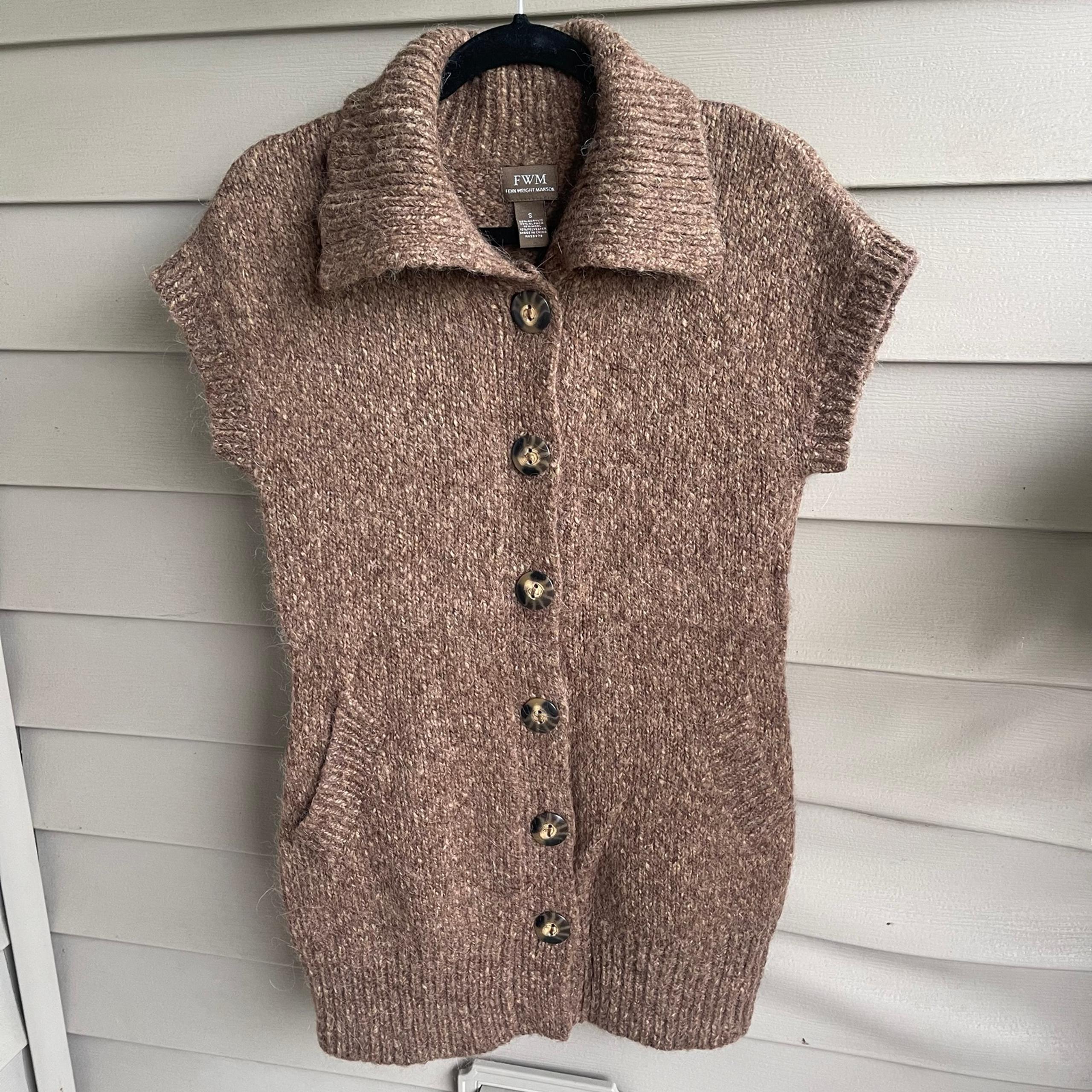 Fenn Wright Manson Wool Alpaca Short Sleeve Full Button Up Down Cardigan Sweater