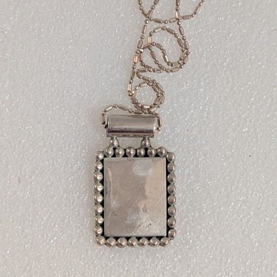 Mexico Sterling Silver Engravable Beaded Edge Pendant w Italy 925 Chain Necklace