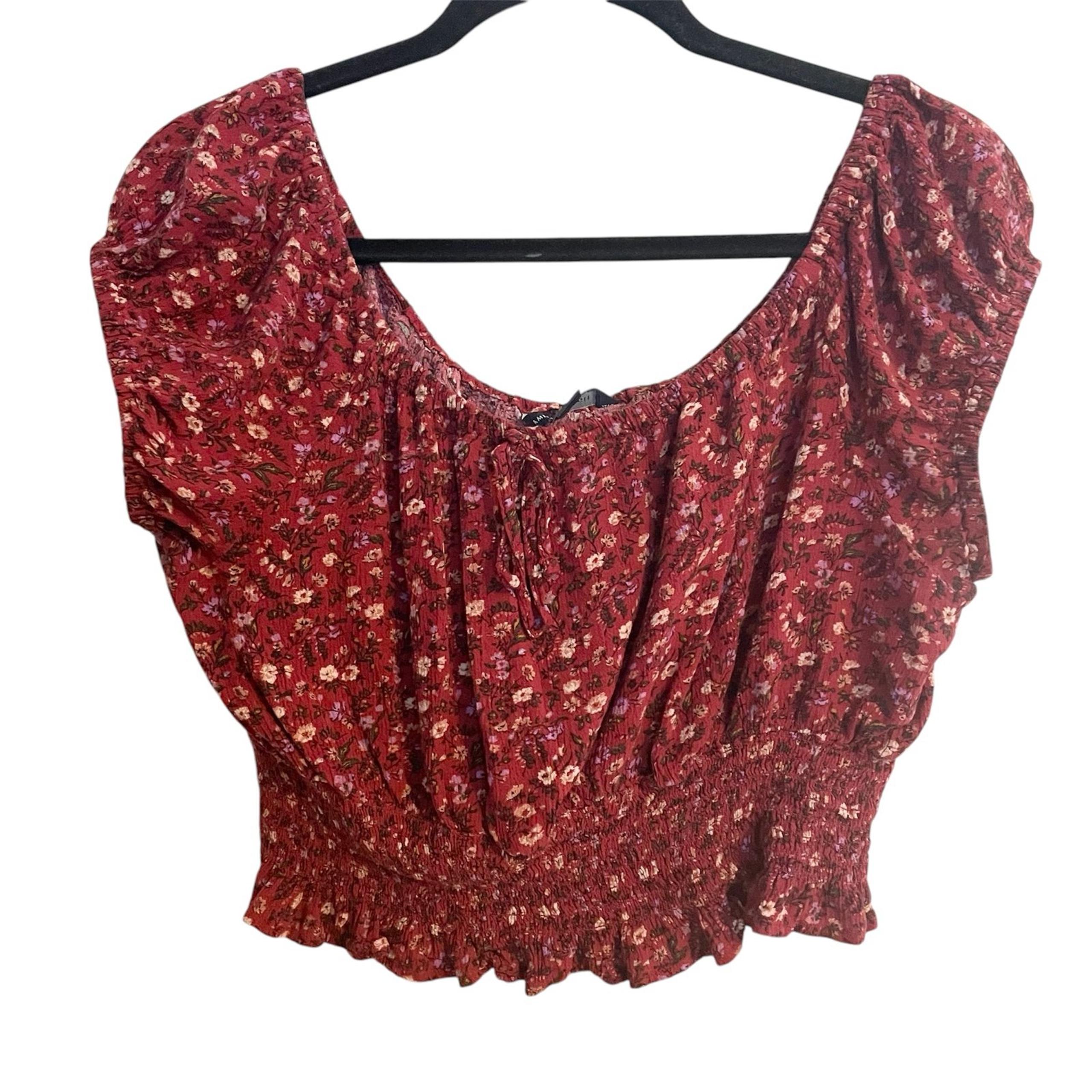 American Eagle Womens L Ditsy Floral Crop Top Cropped Tie Cottage Feminine Fairy