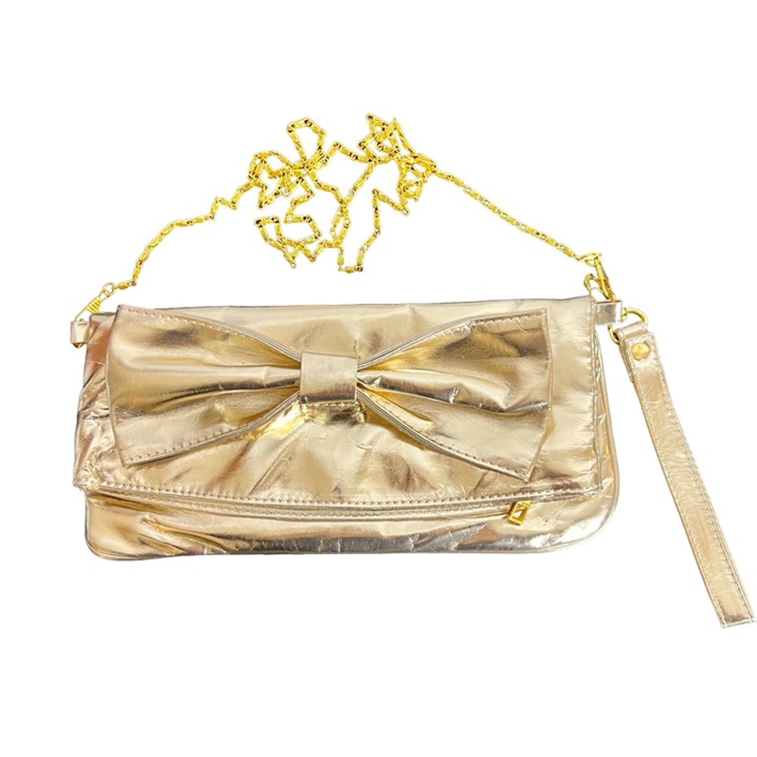 Vintage Metallic Gold Clutch Bag With Chain Strap