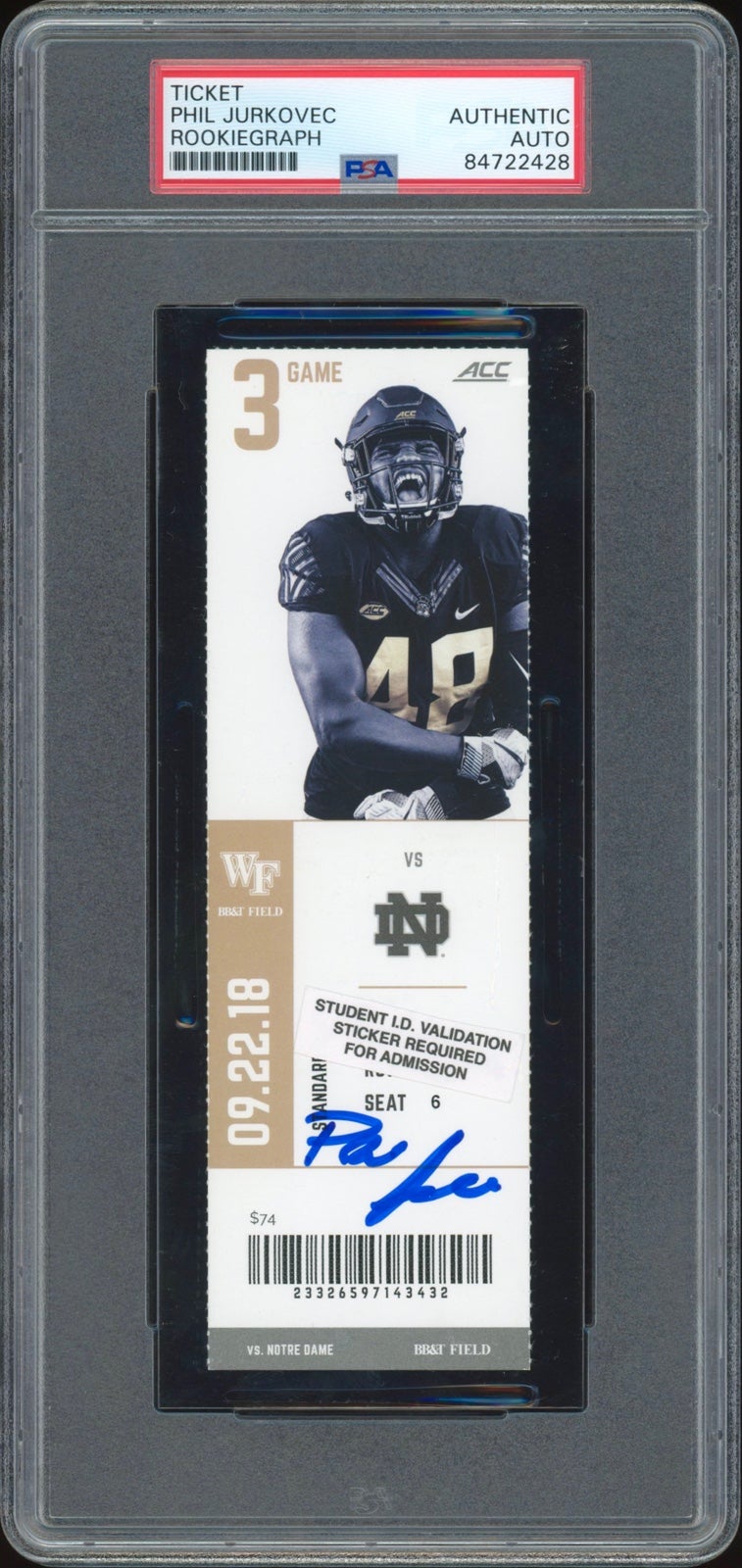 Phil Jurkovec Autographed NCAA College Debut Ticket Stub 9/22/2018 Signed PSA