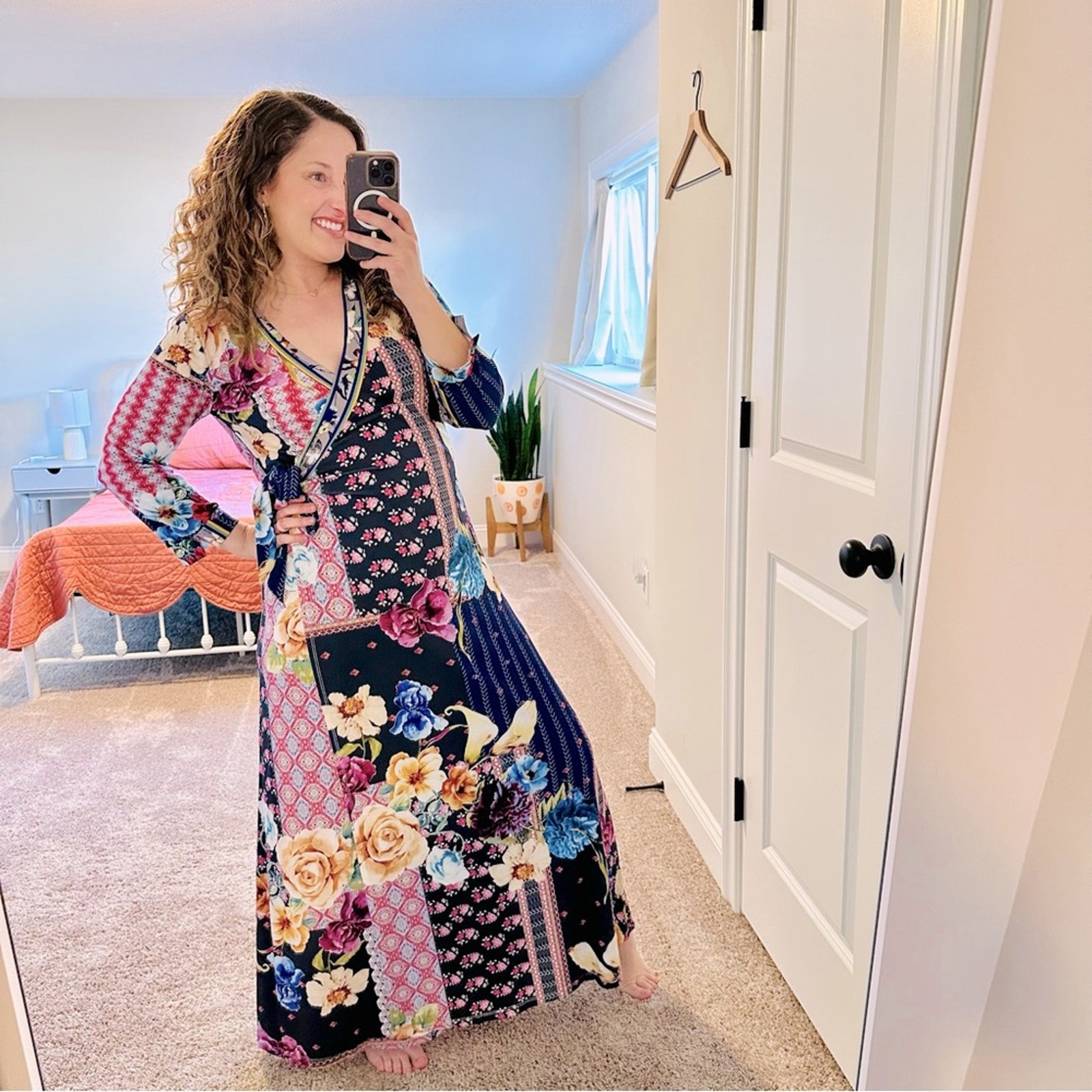 Johnny Was Floral Printed Wrap Long Sleeve Maxi Dress Small