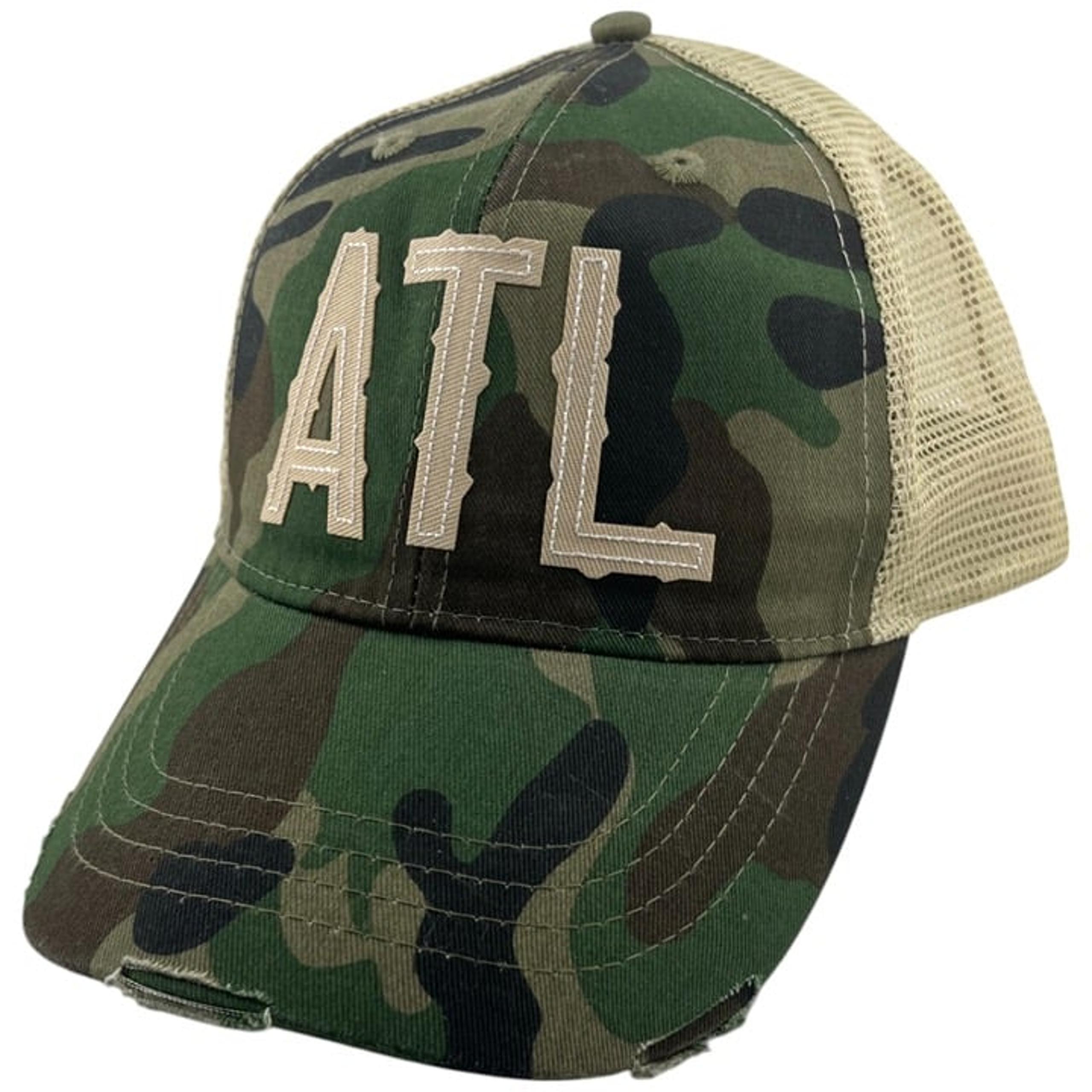 Atlanta ATL Camo Snapback Truckers Hat Distressed Brim Adams 100% Cotton