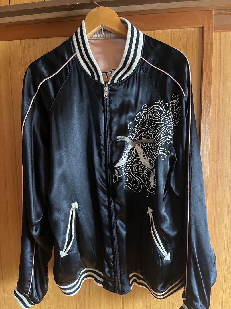 FACTOR Skull Embroidery Souvenir Jacket Black Pink Reversible L Size