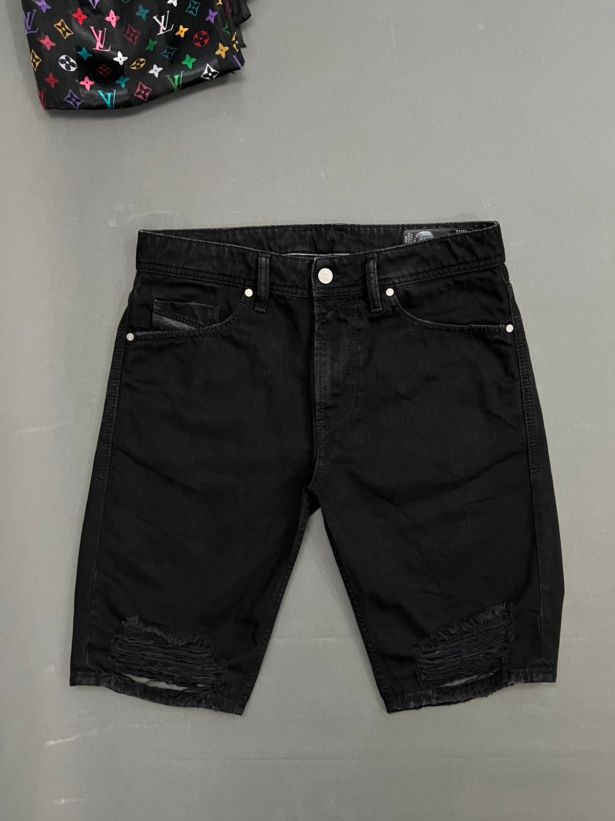 DIESEL Black Jean Shorts Distressed Ripped Knee