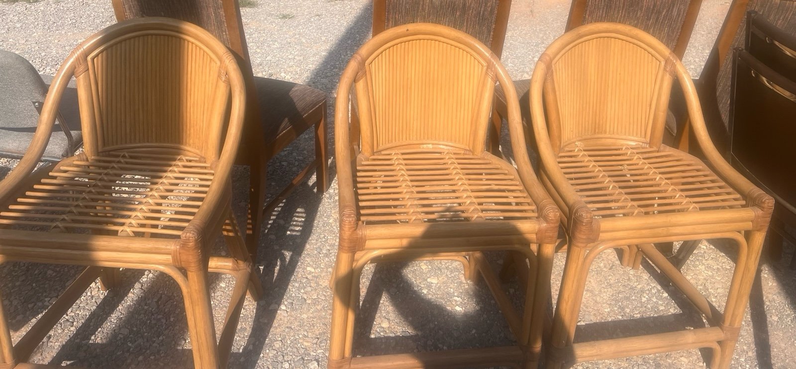 Local Pick Up Only *Set of 3 Bamboo & Rattan Kitchen Bar Chairs with Back & Arms