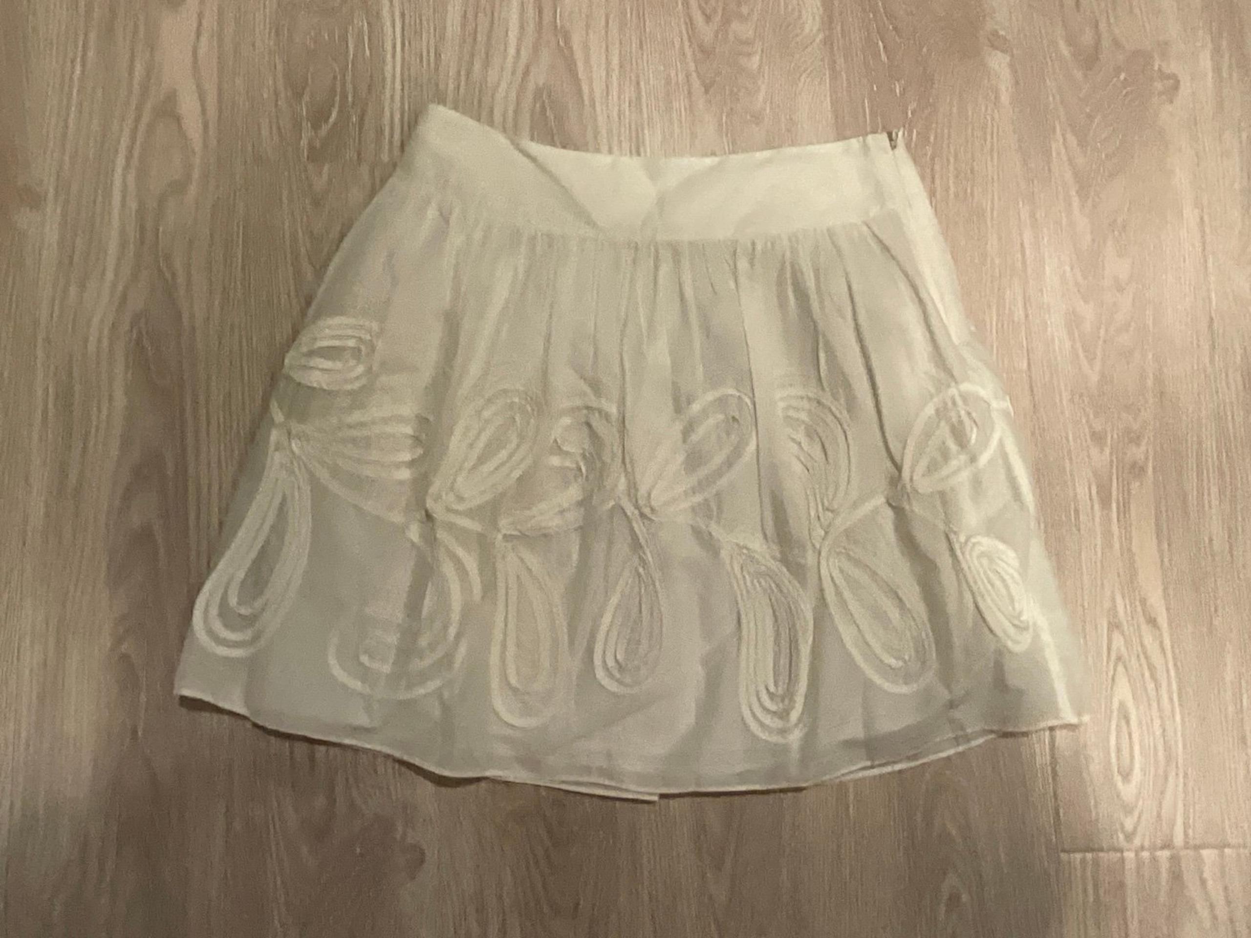 NWT Ann Taylor Loft White Embroidered Lined Full A-Line Knee Length Skirt Sz 10