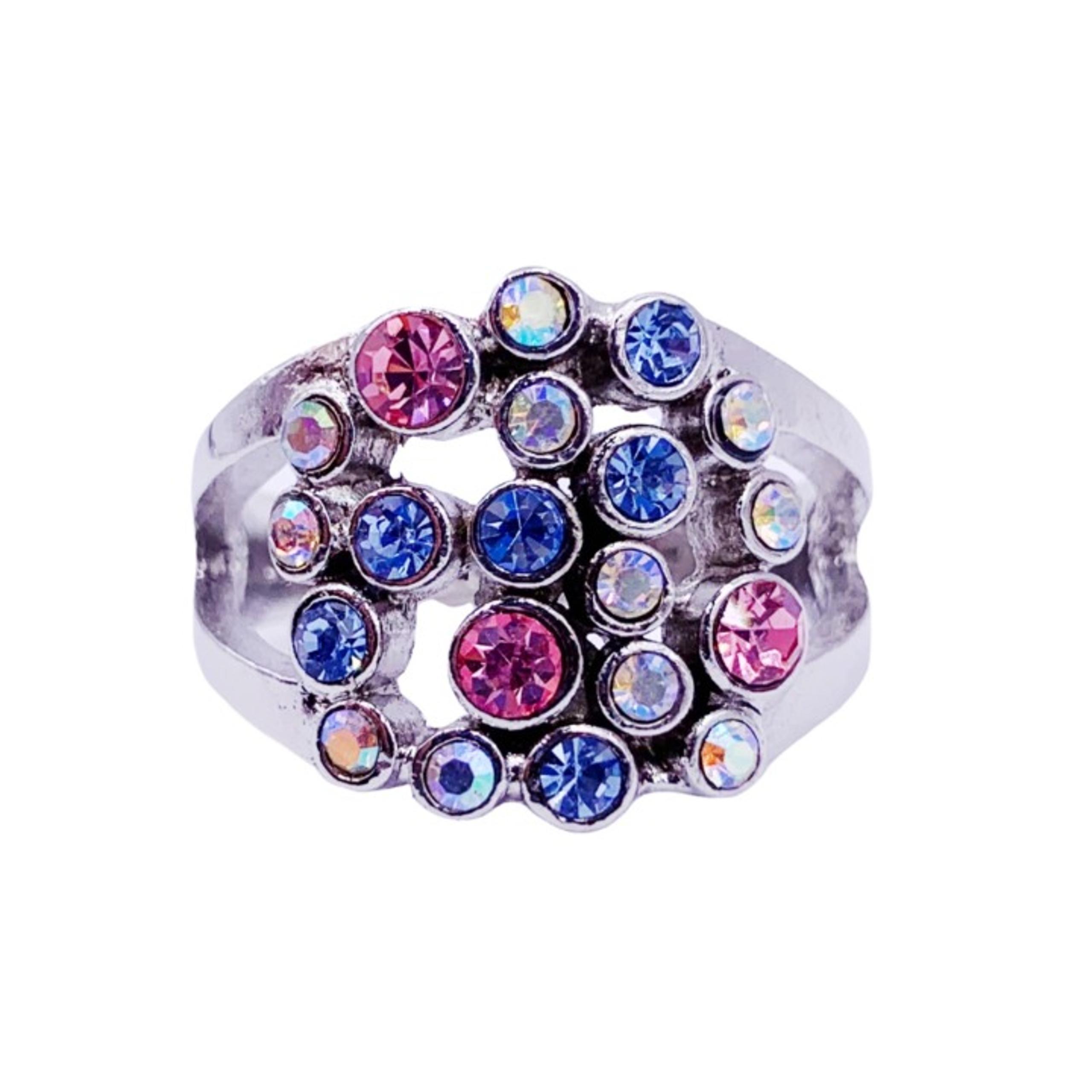 Lia Sophia Confetti Ring Silver Tone Rhodium Plated Cut Crystal AB Pink Sz 9
