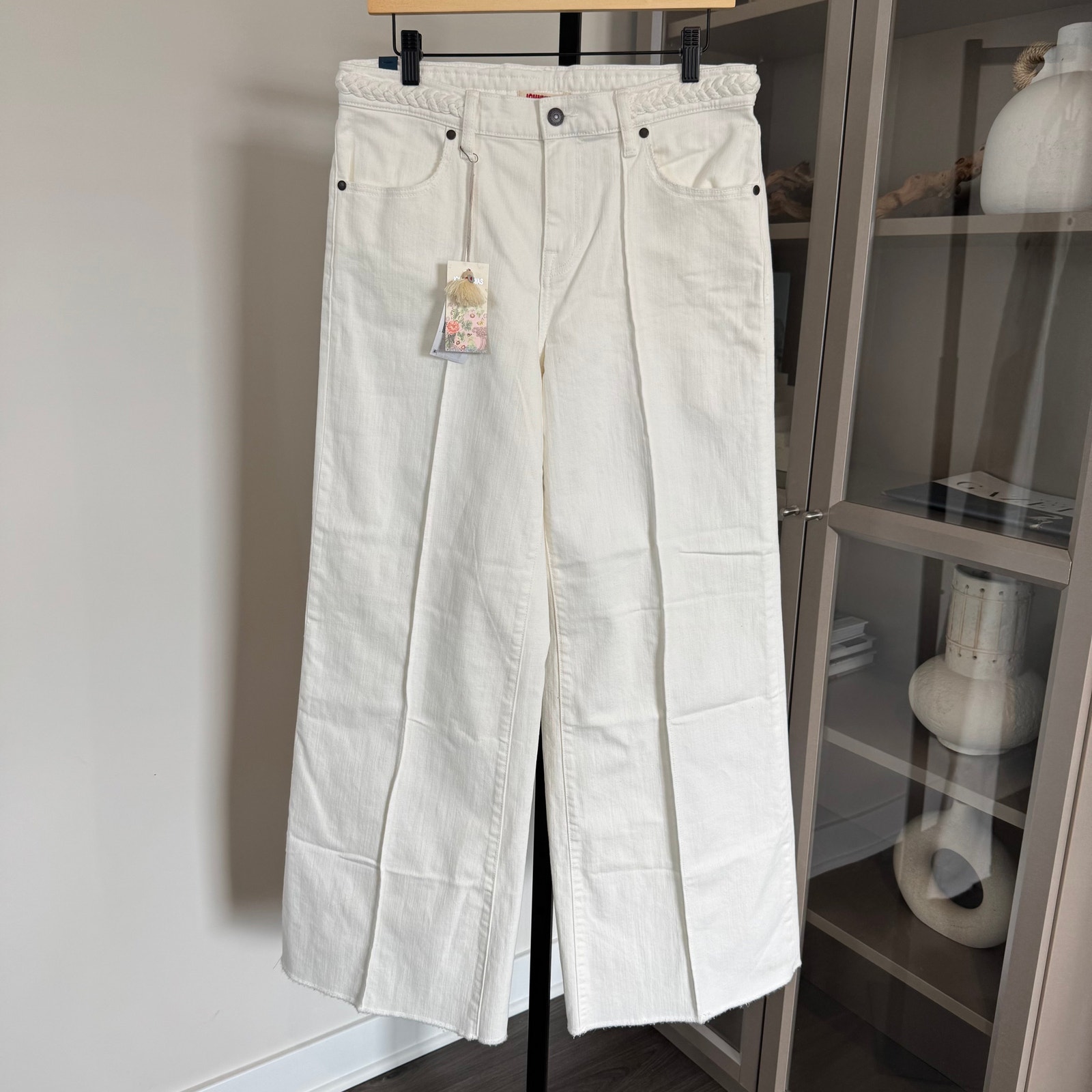 Johnny Was The Braided Wide Leg Jeans NEW High Rise Relaxed Fit White Denim 28