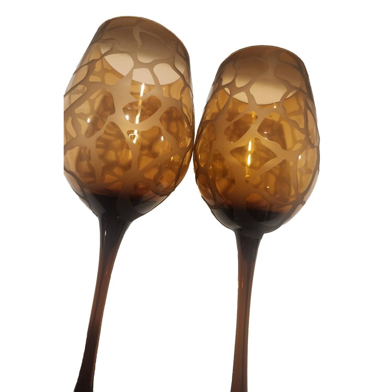 2 WILDLIFE by SLANT Discont'd 2008 Amber Frosted Stemware Wine Glasses 10 16 oz