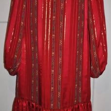 MICHAEL NOVARESE Vintage Red Satin Stiped Metallic Floral Ruffle Dress size XS/S